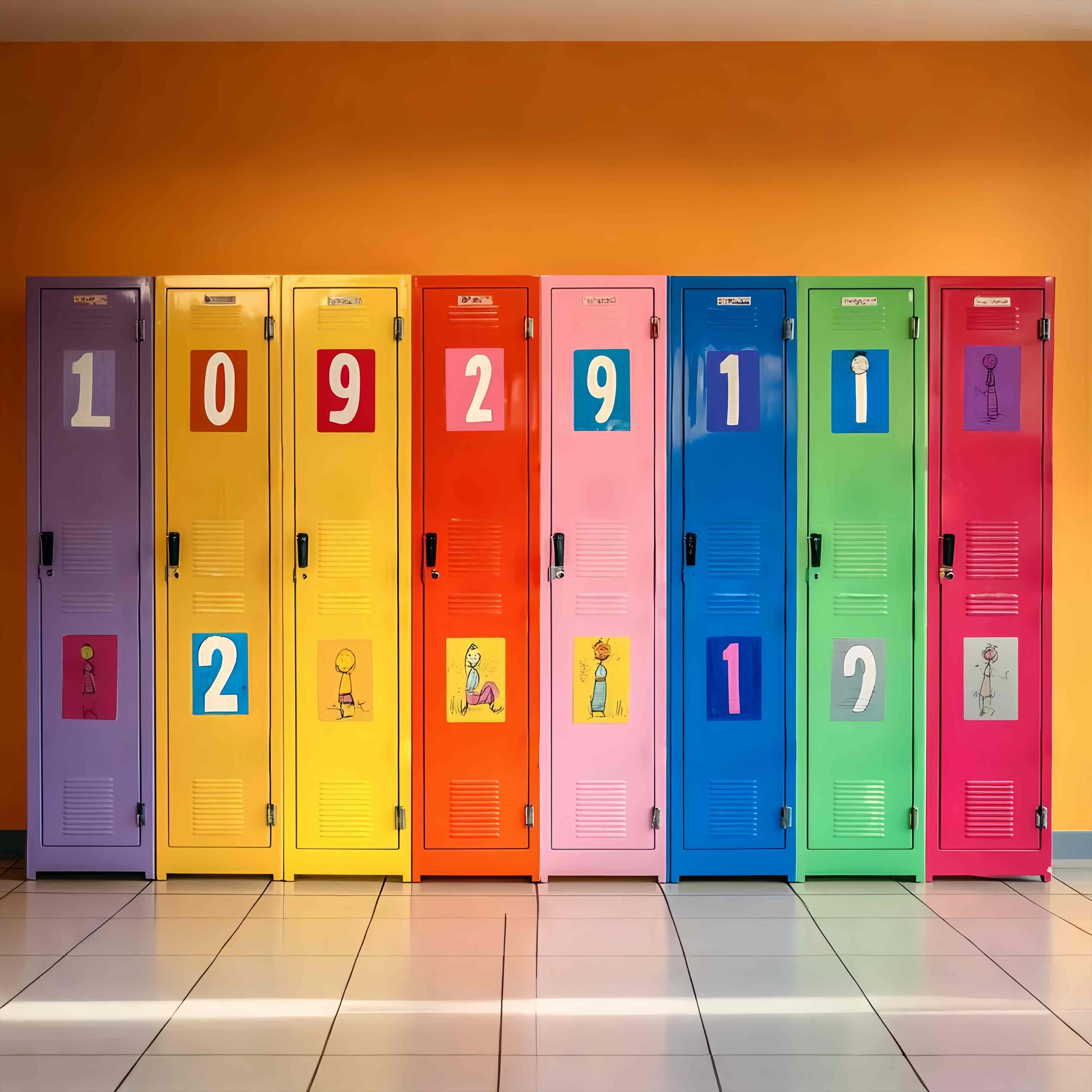 School Locker Backdrop Numbered Colorful Lockers Illustration Back To School Backdrop LXX58-111
