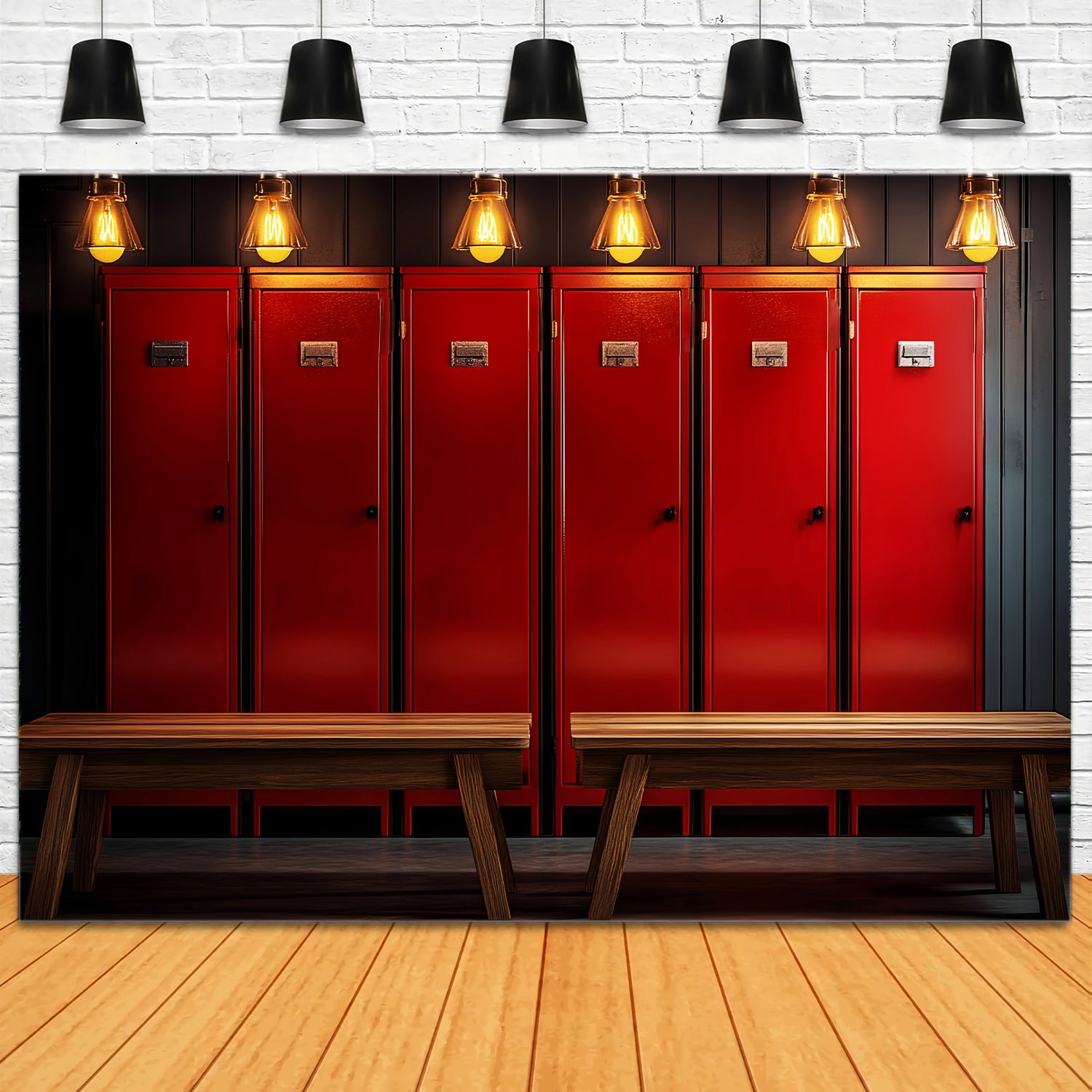 School Locker Backdrop Vintage Red Lockers Warm Lighting Back To School Photography Backdrops LXX58-112