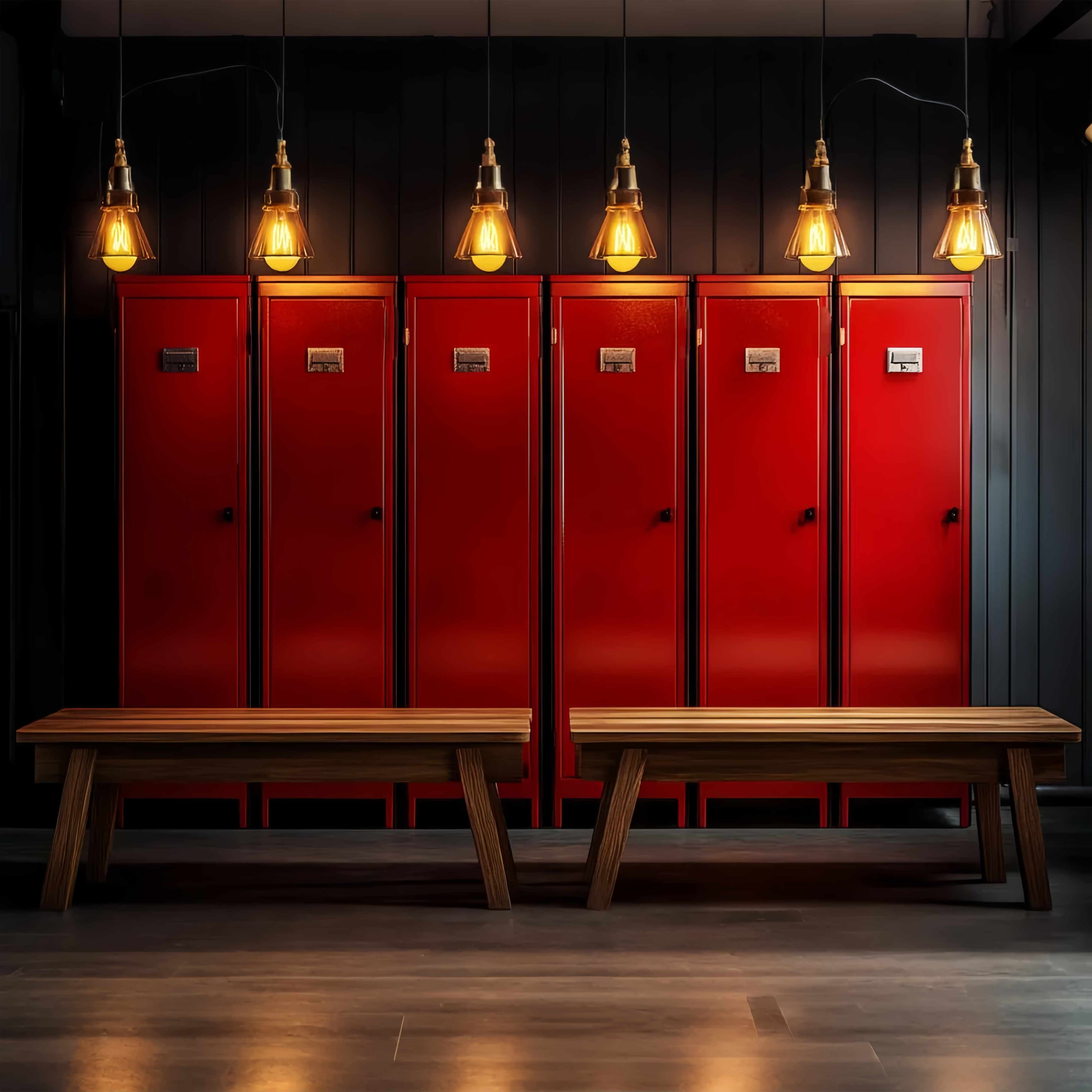 School Locker Backdrop Vintage Red Lockers Warm Lighting Back To School Photography Backdrops LXX58-112