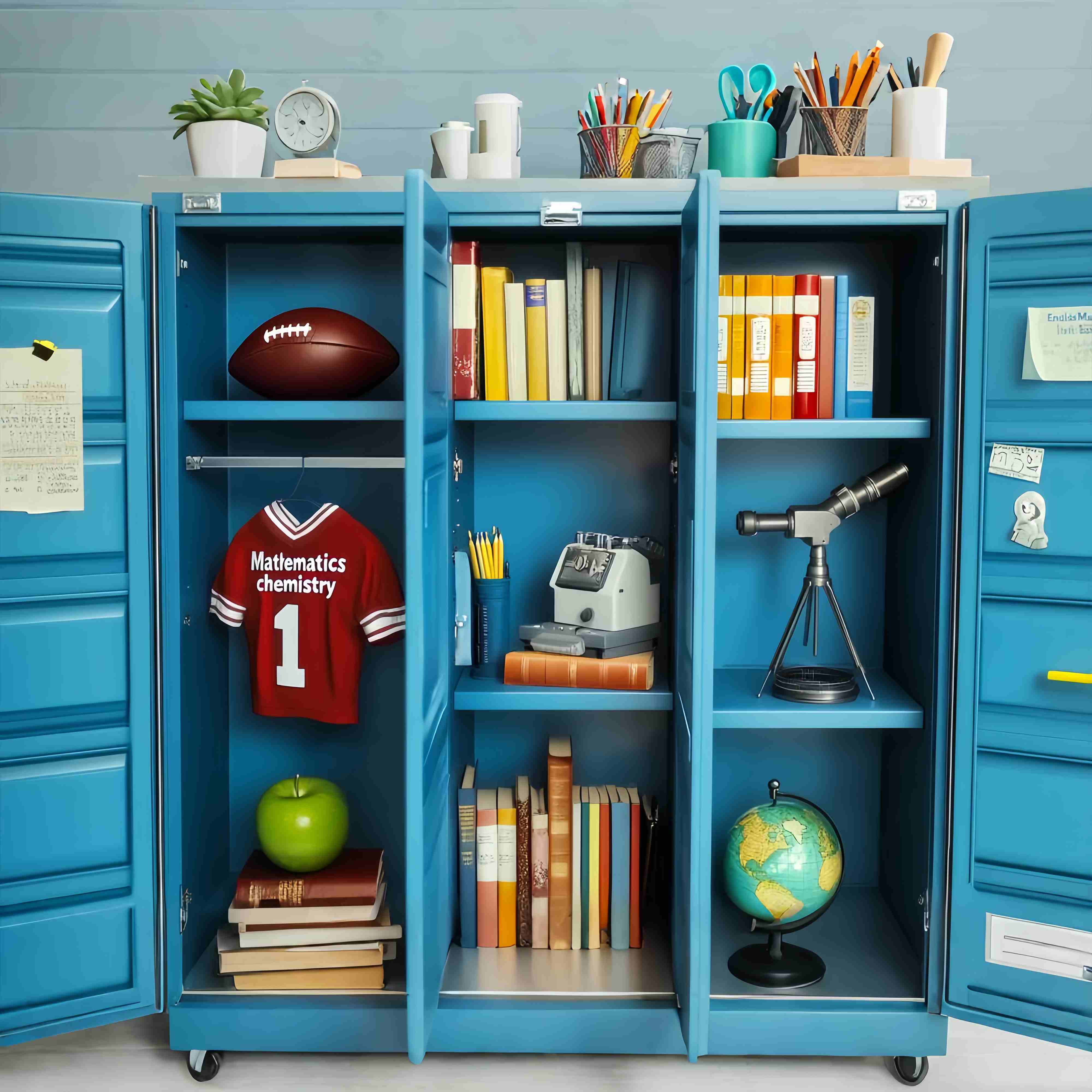 School Locker Backdrop Blue Locker Filled School Supplies Back To School Photography Backdrops LXX58-114