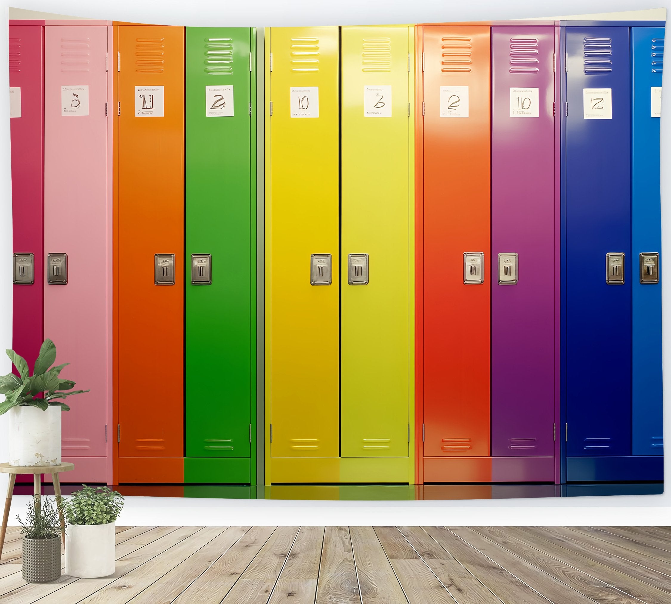 School Locker Backdrop Rainbow Numbered Locker Row Back To School Backdrop LXX58-115