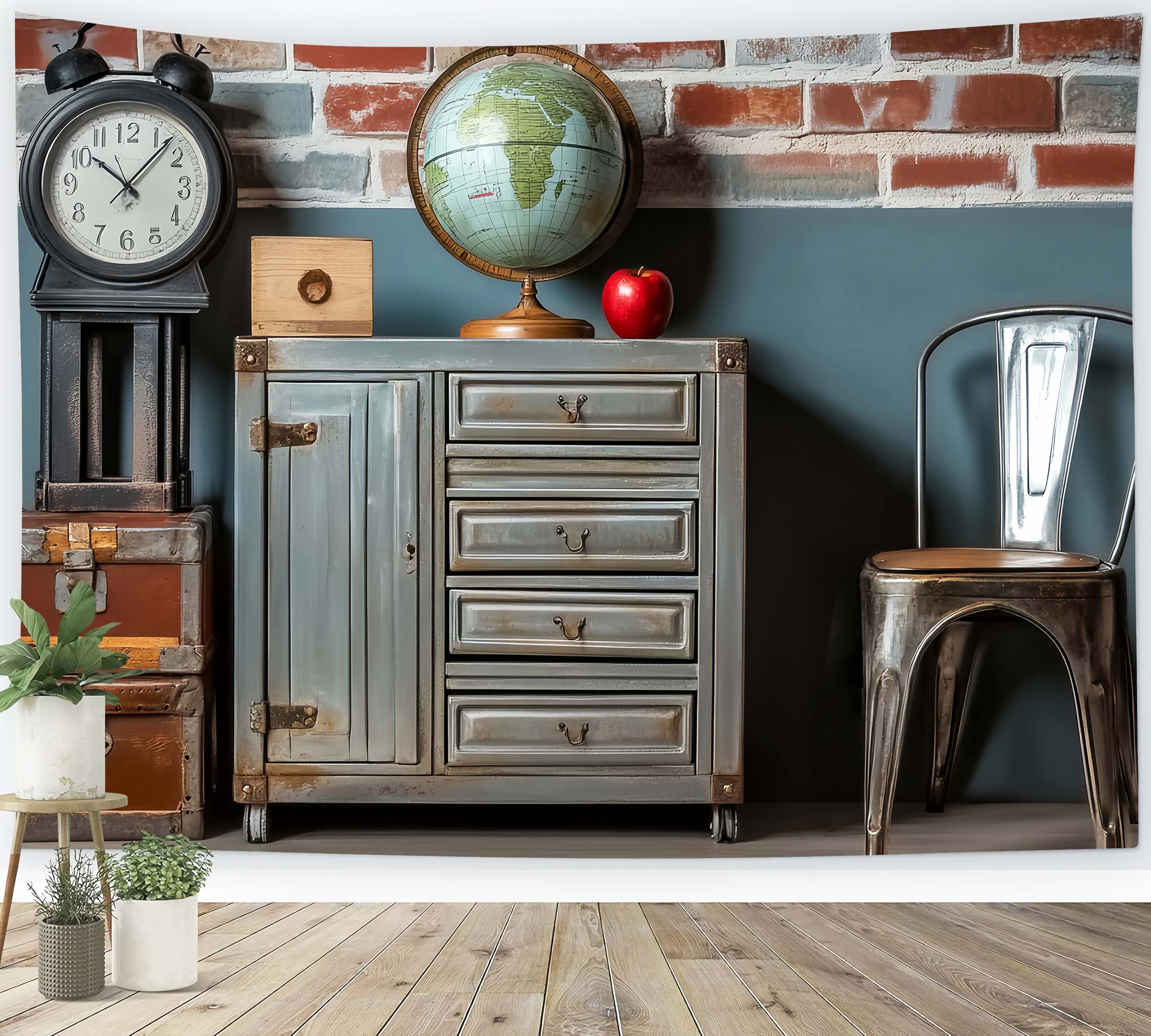 School Locker Backdrop Vintage Classroom Furniture Setup Back To School Photo Backdrop LXX58-116