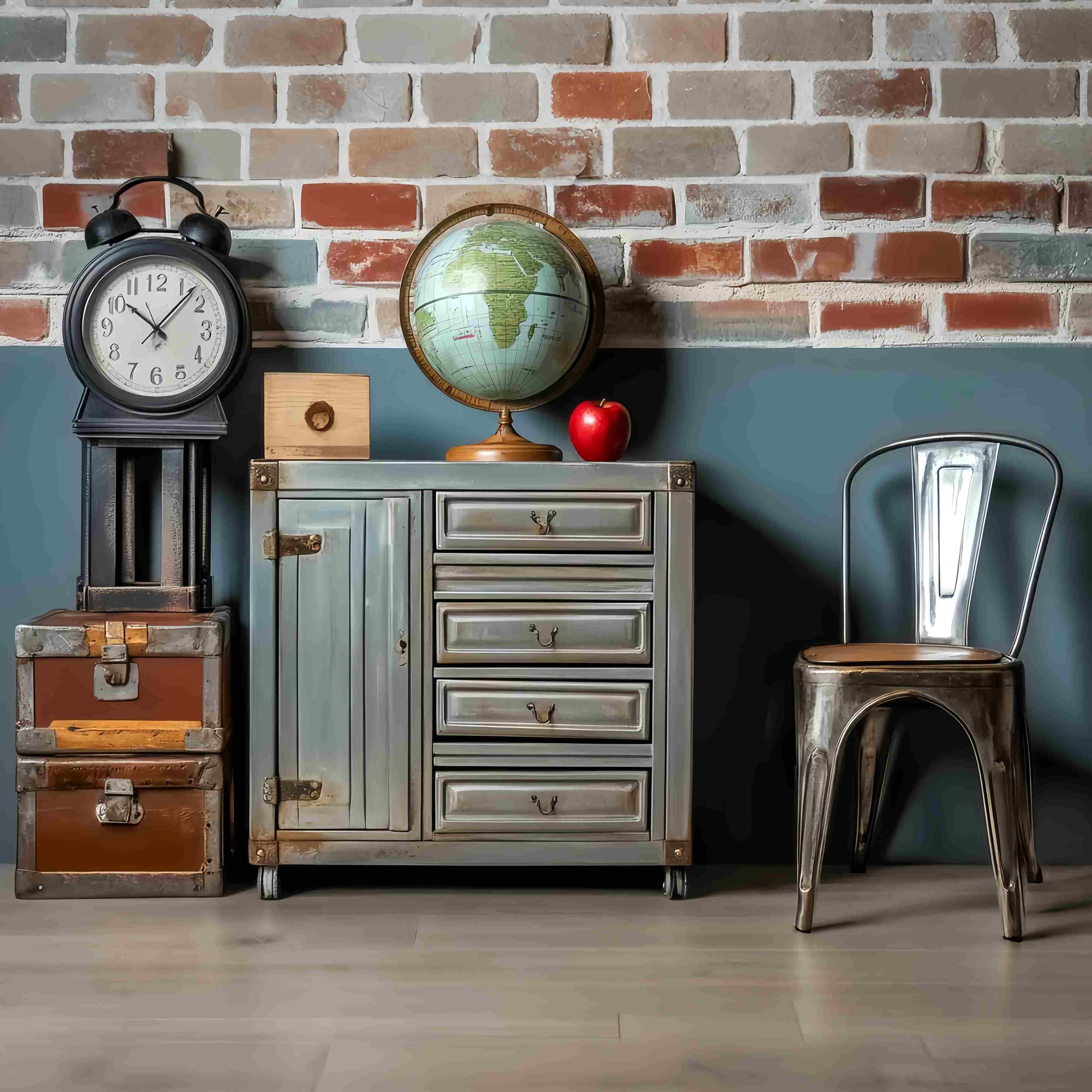 School Locker Backdrop Vintage Classroom Furniture Setup Back To School Photo Backdrop LXX58-116