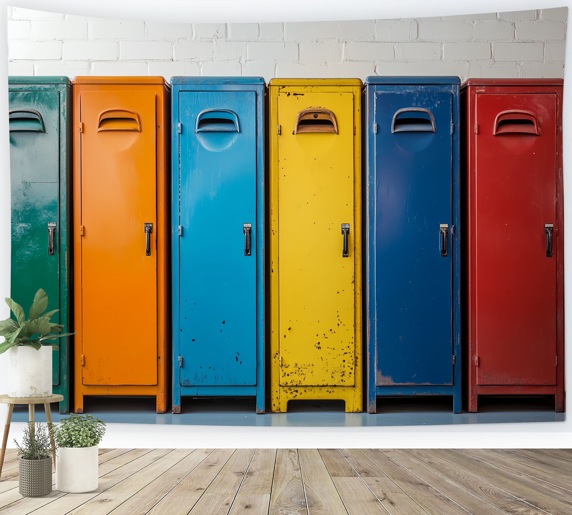 School Locker Backdrop Rustic Multicolor Locker Line Back To School Photography Backdrops LXX58-117