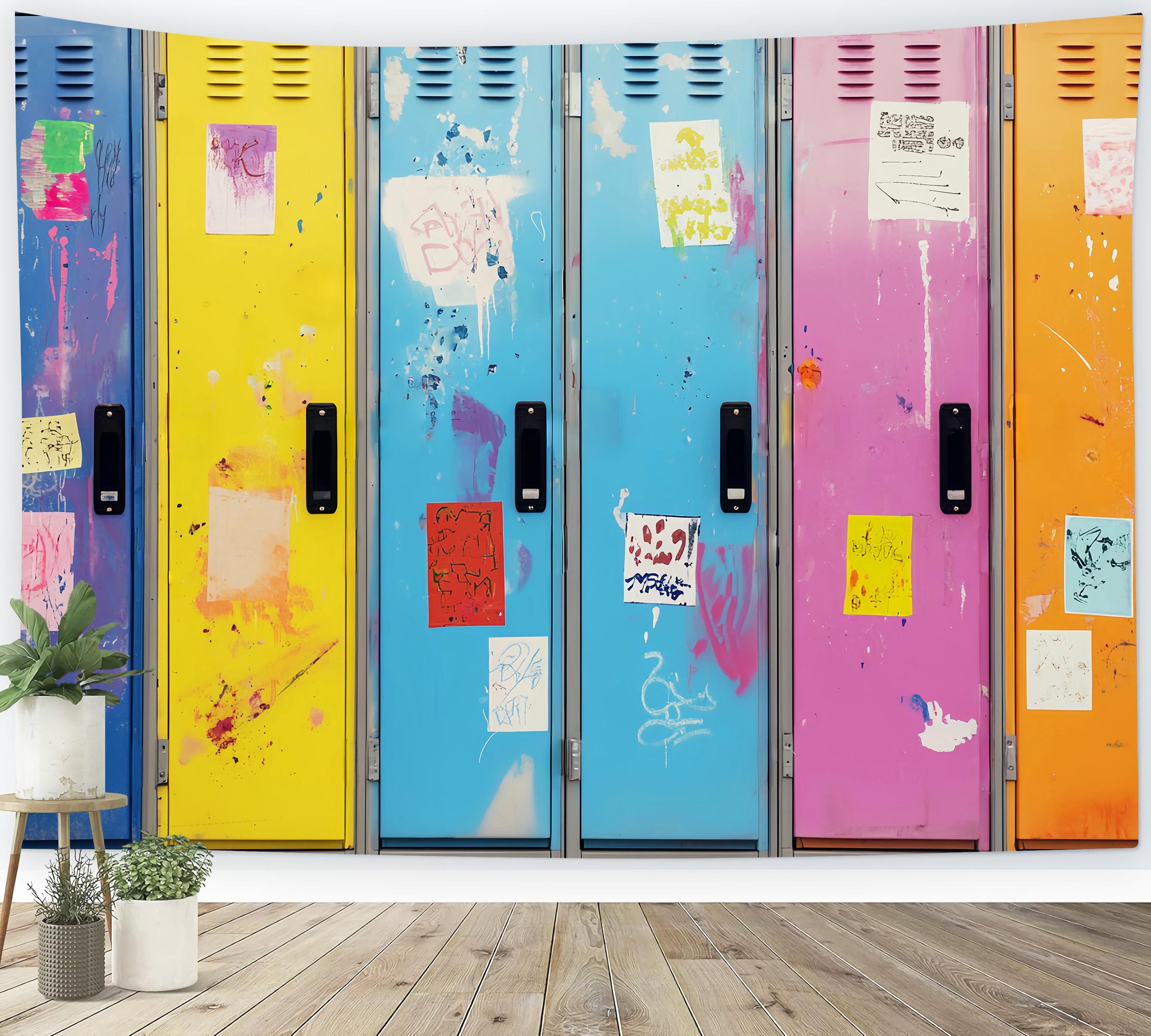 School Locker Backdrop Graffiti Painted School Lockers School Picture Backdrop LXX58-118