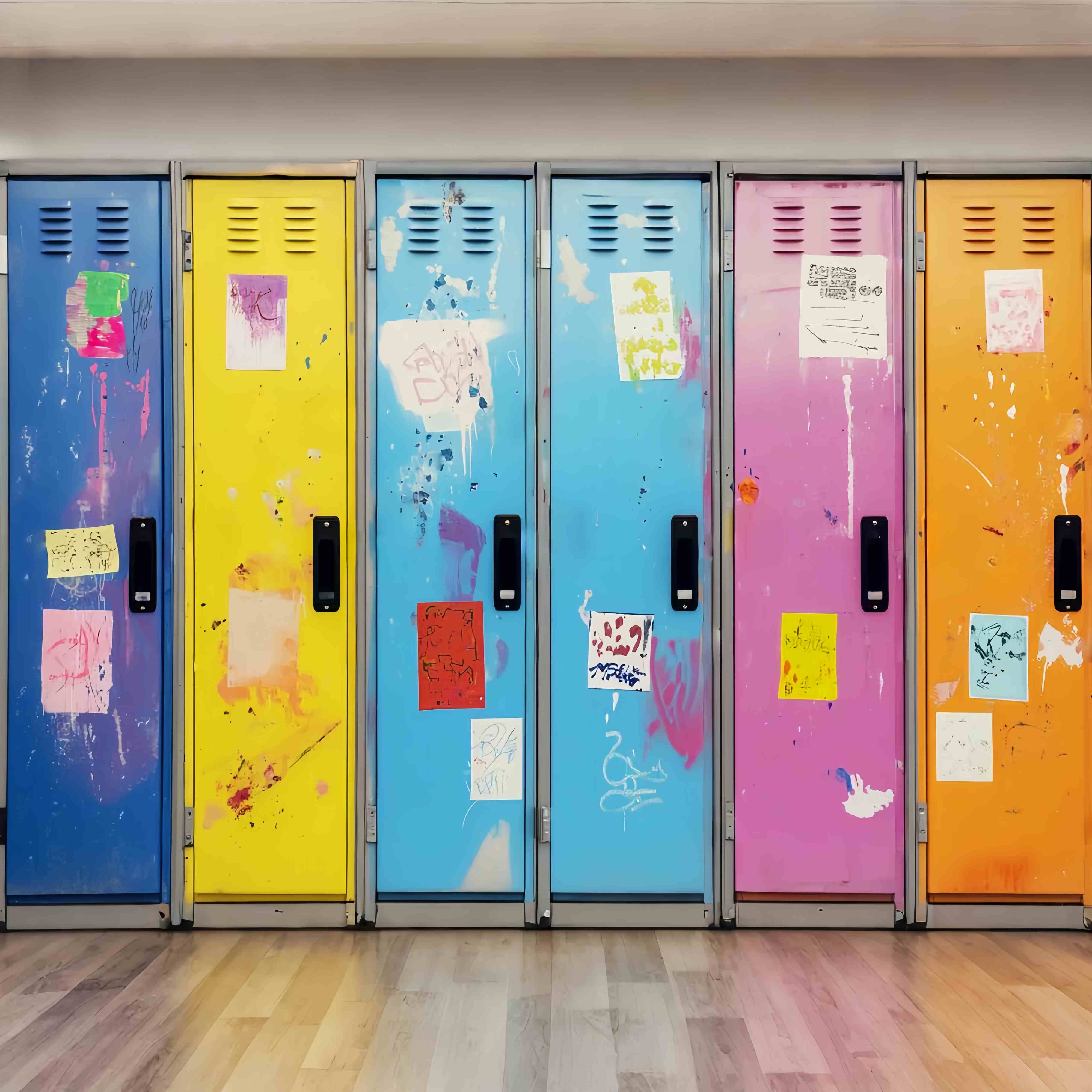 School Locker Backdrop Graffiti Painted School Lockers School Picture Backdrop LXX58-118