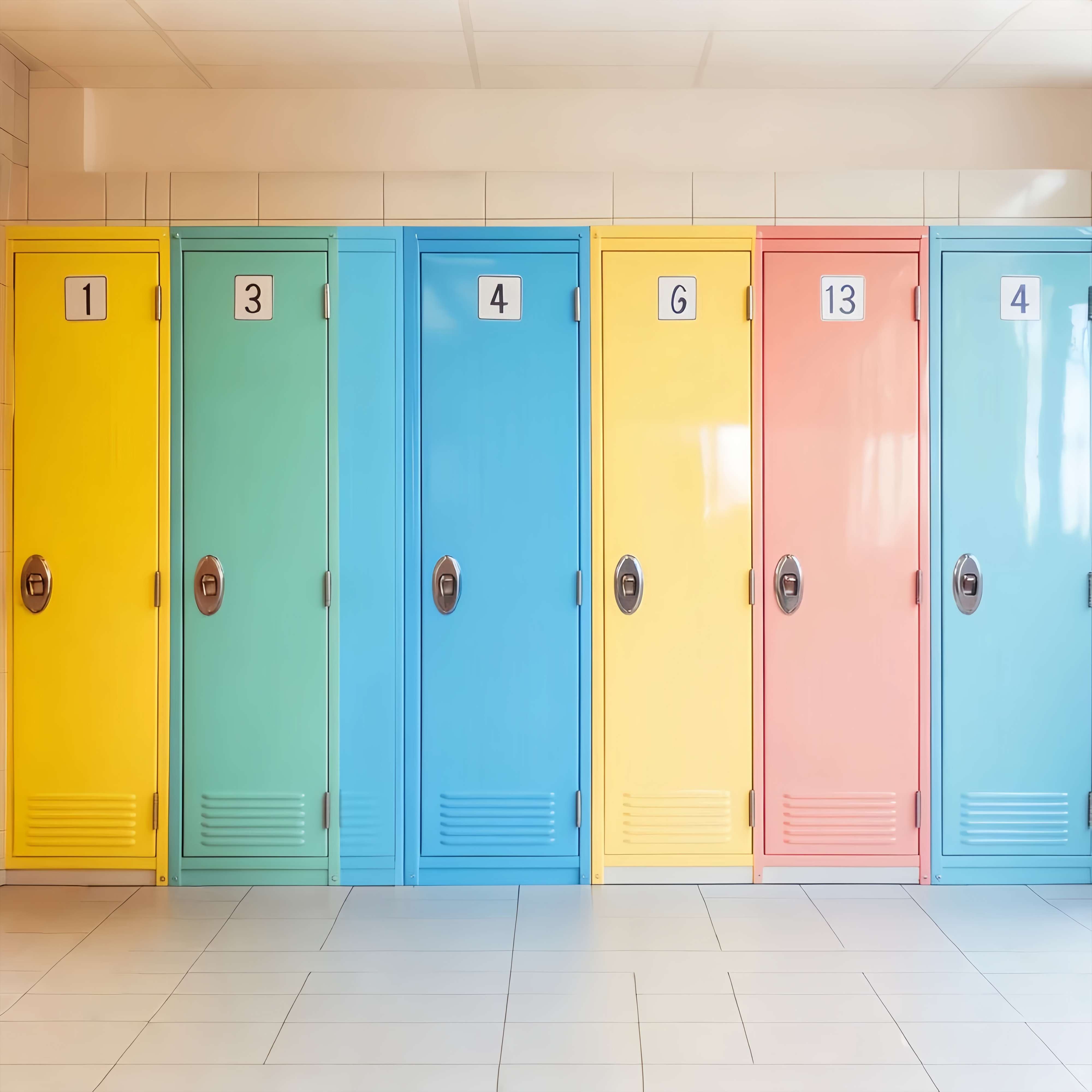 School Locker Backdrop Pastel Numbered School Lockers Row Back To School Photography Backdrops LXX58-120