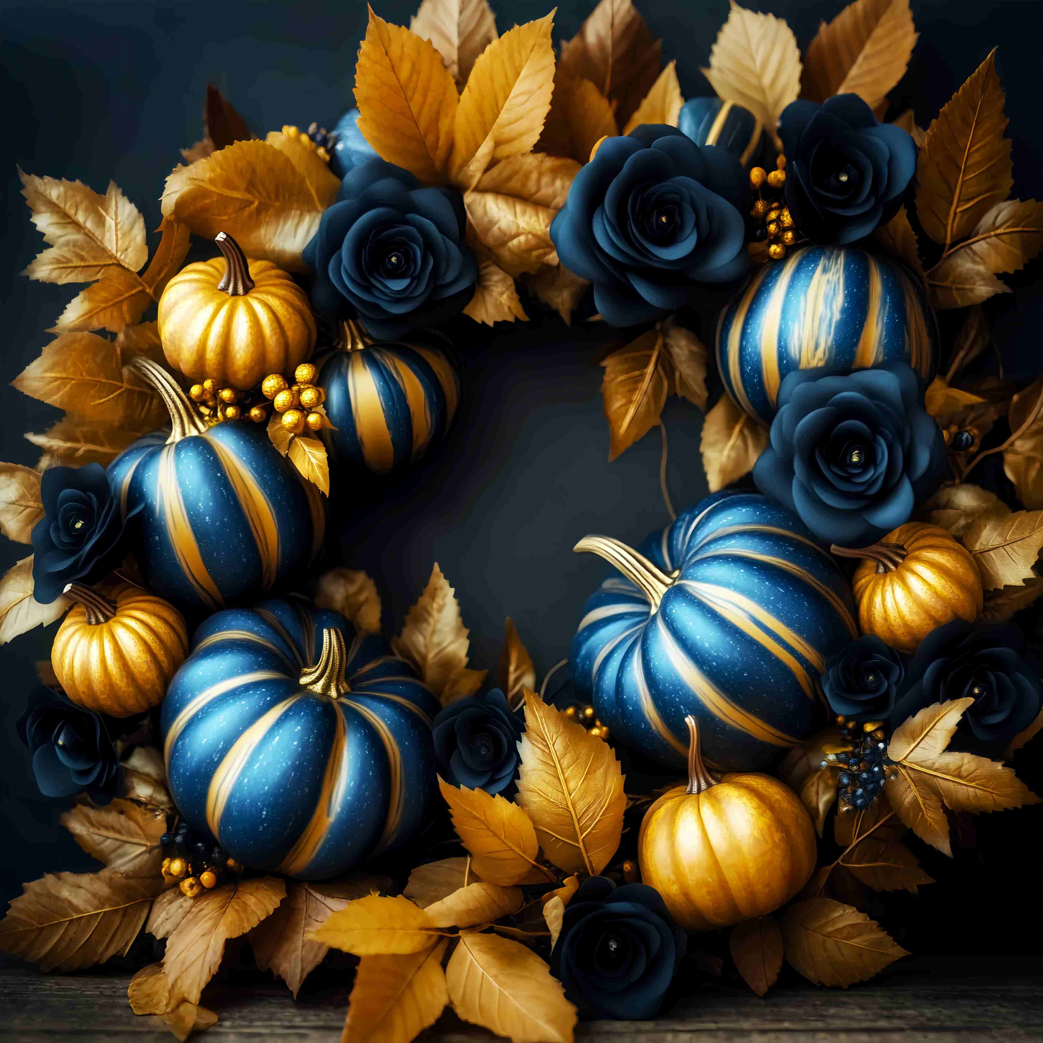 Fall Backdrop for Pictures Golden Navy Pumpkin Wreath Fine Art Backdrop LXX58-157