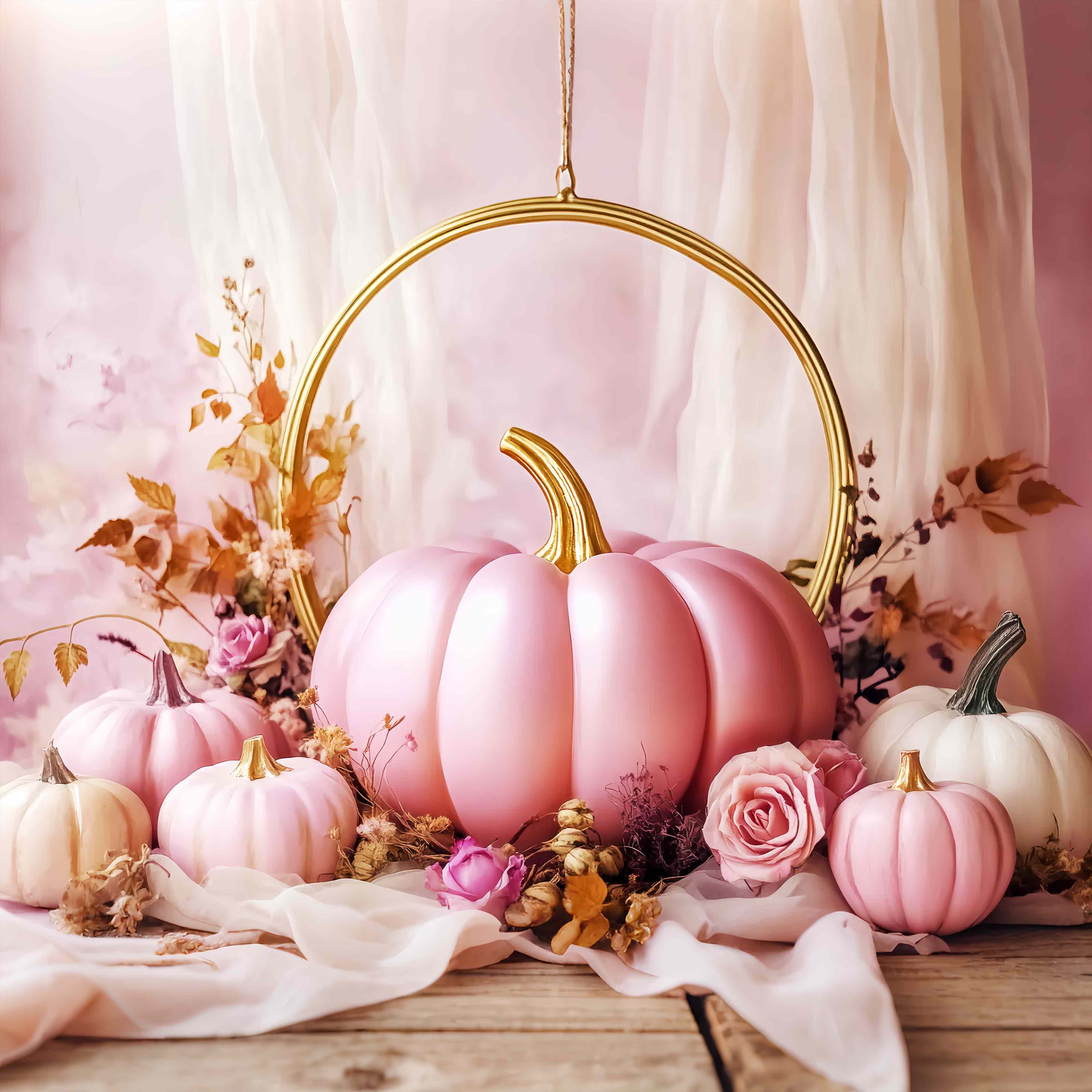 Fall Photo Backdrop Blush Pumpkin Rose Elegance Pink Backdrop LXX58-158