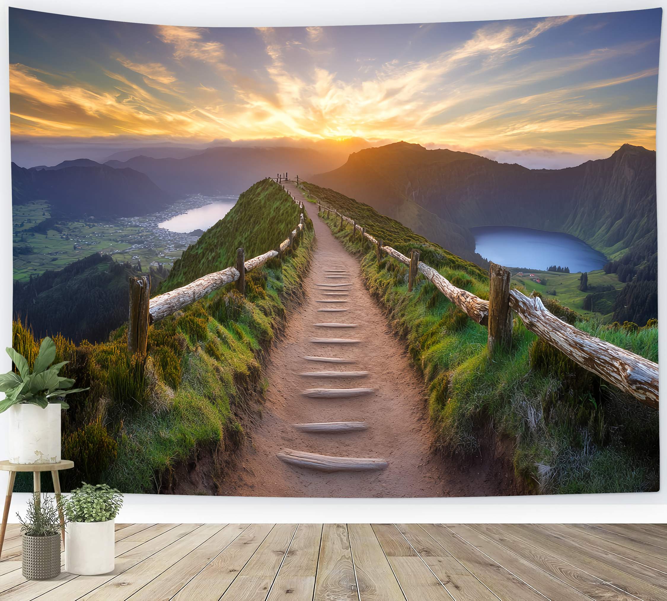 Autumn Fall Backdrop Mountain Ridge Sunrise Pathway Sunset Backdrop LXX58-172
