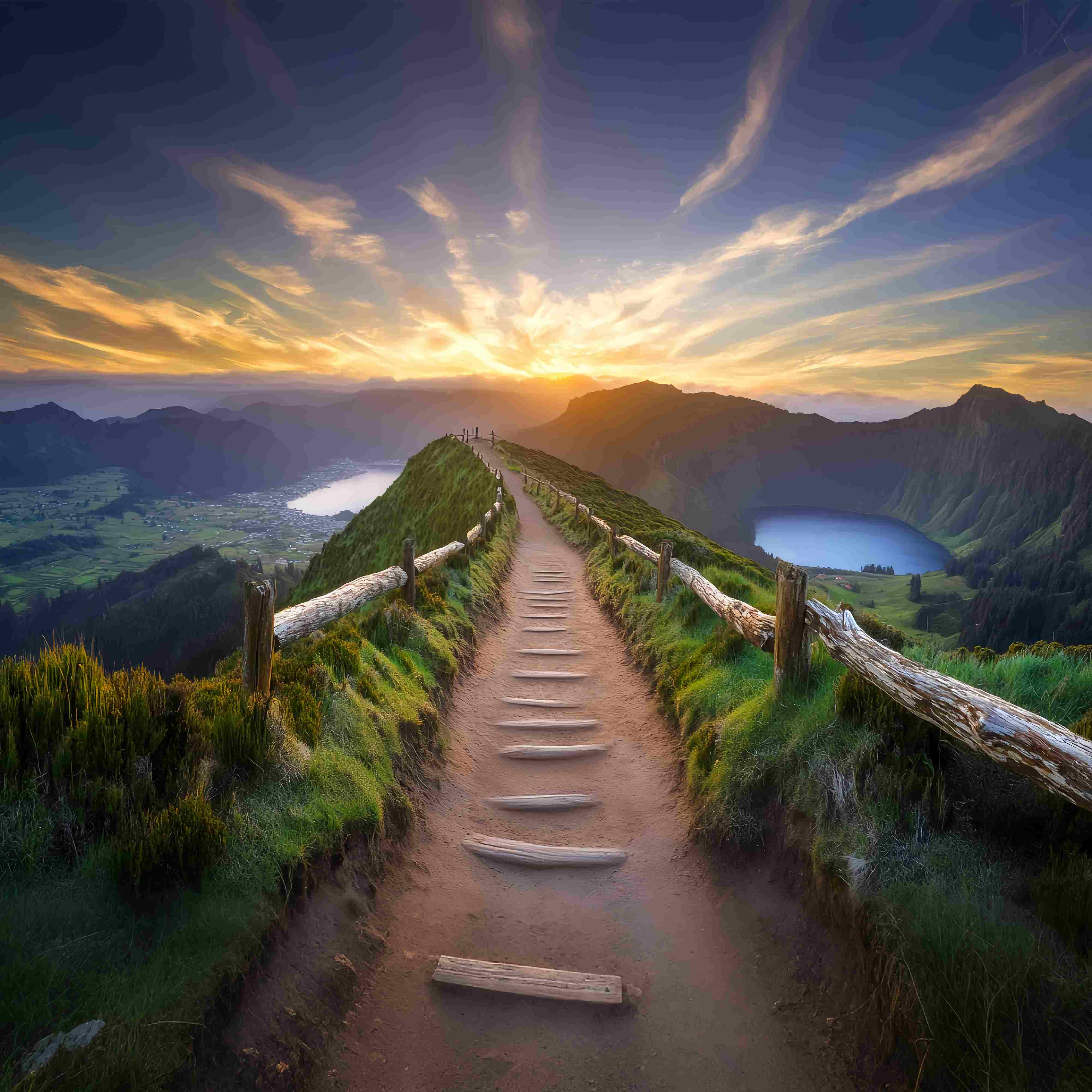 Autumn Fall Backdrop Mountain Ridge Sunrise Pathway Sunset Backdrop LXX58-172