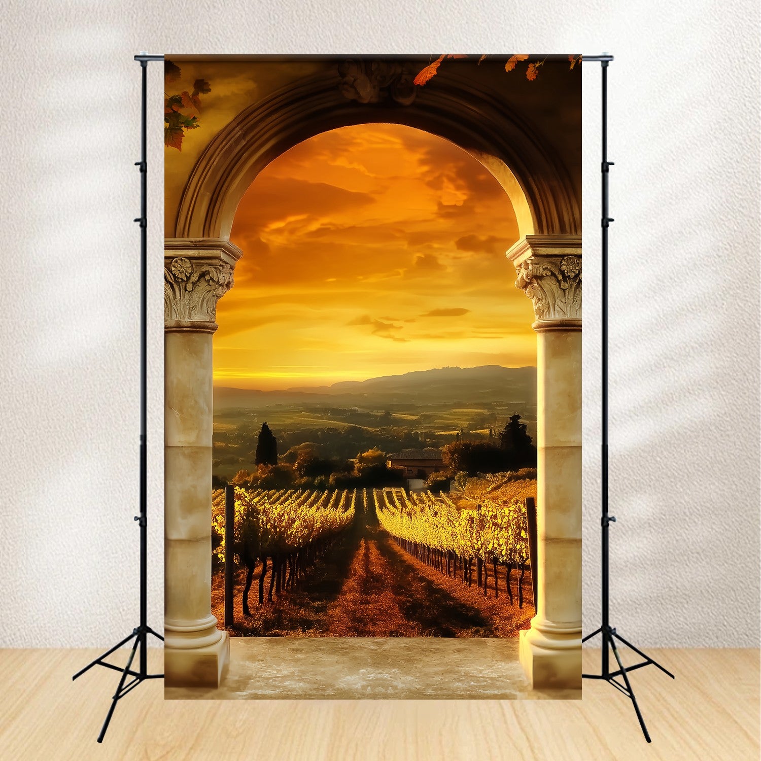 Fall Backdrop Golden Vineyard Archway View Vintage Backdrop LXX58-174