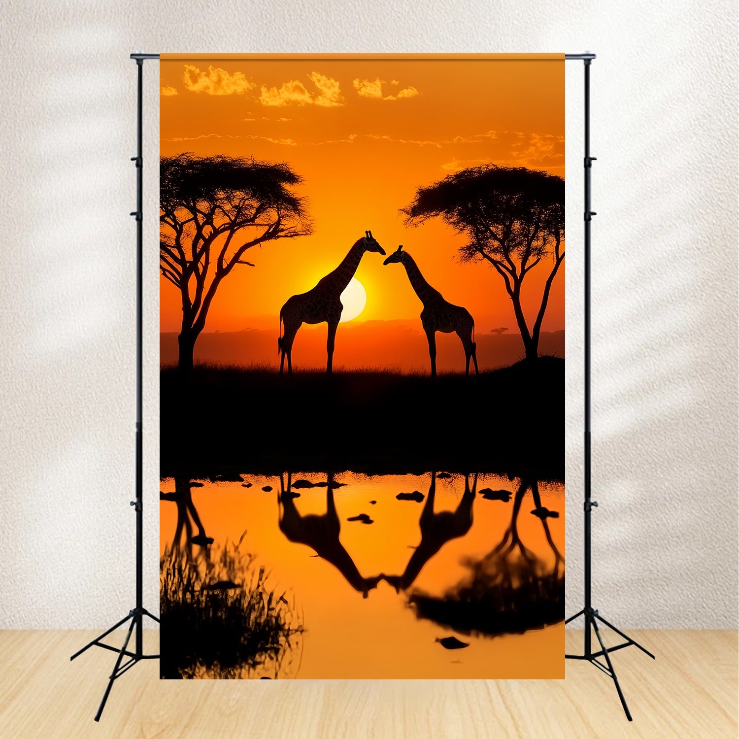 Fall Backdrop Ideas Giraffe Sunset Water Reflection Sunset Backdrop LXX58-175