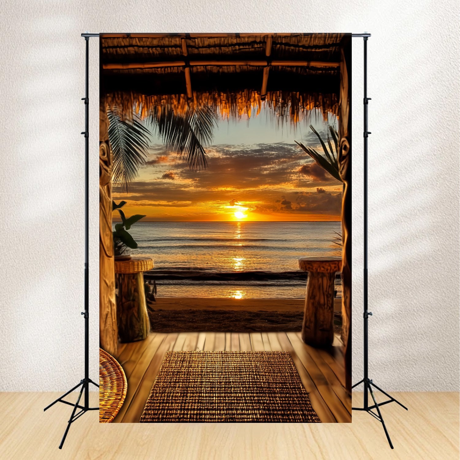 Fall Photo Backdrop Tropical Hut Sunset Horizon Sunset Backdrop LXX58-176