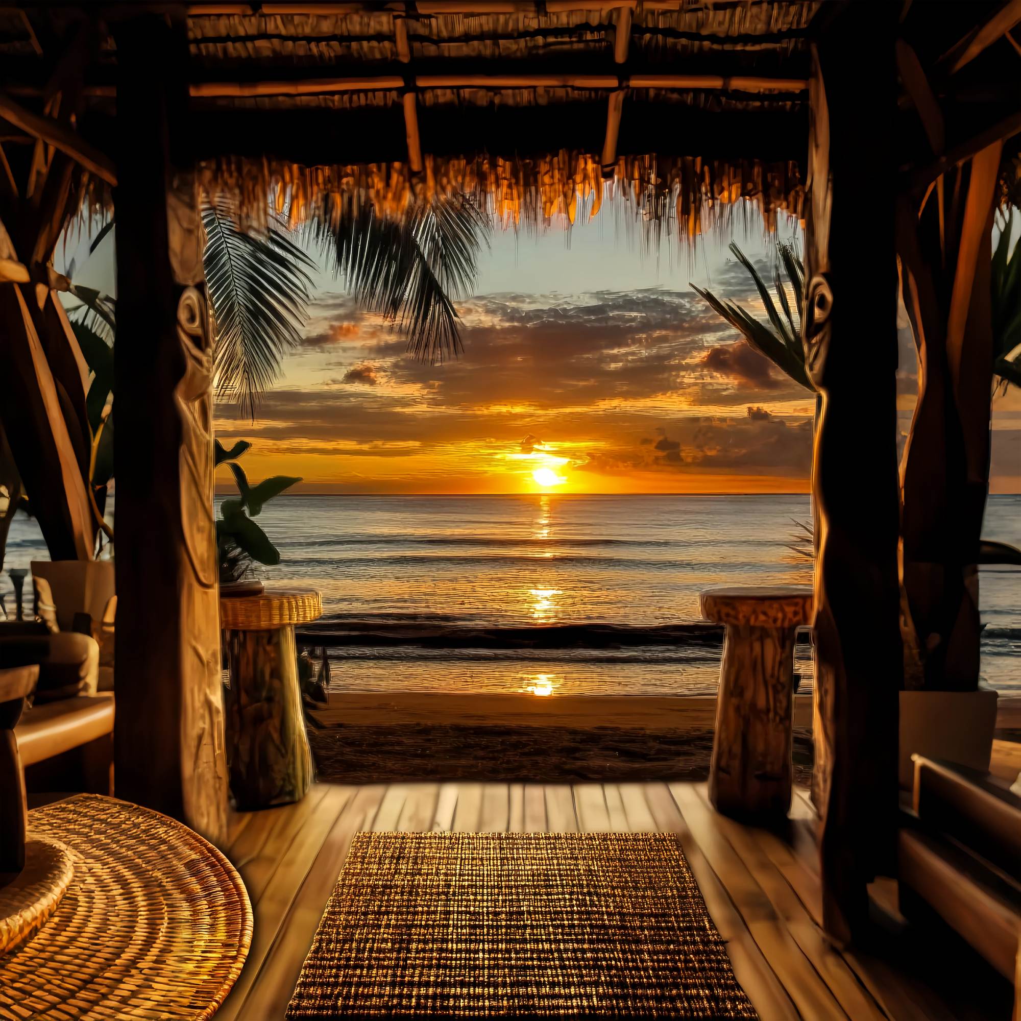 Fall Photo Backdrop Tropical Hut Sunset Horizon Sunset Backdrop LXX58-176