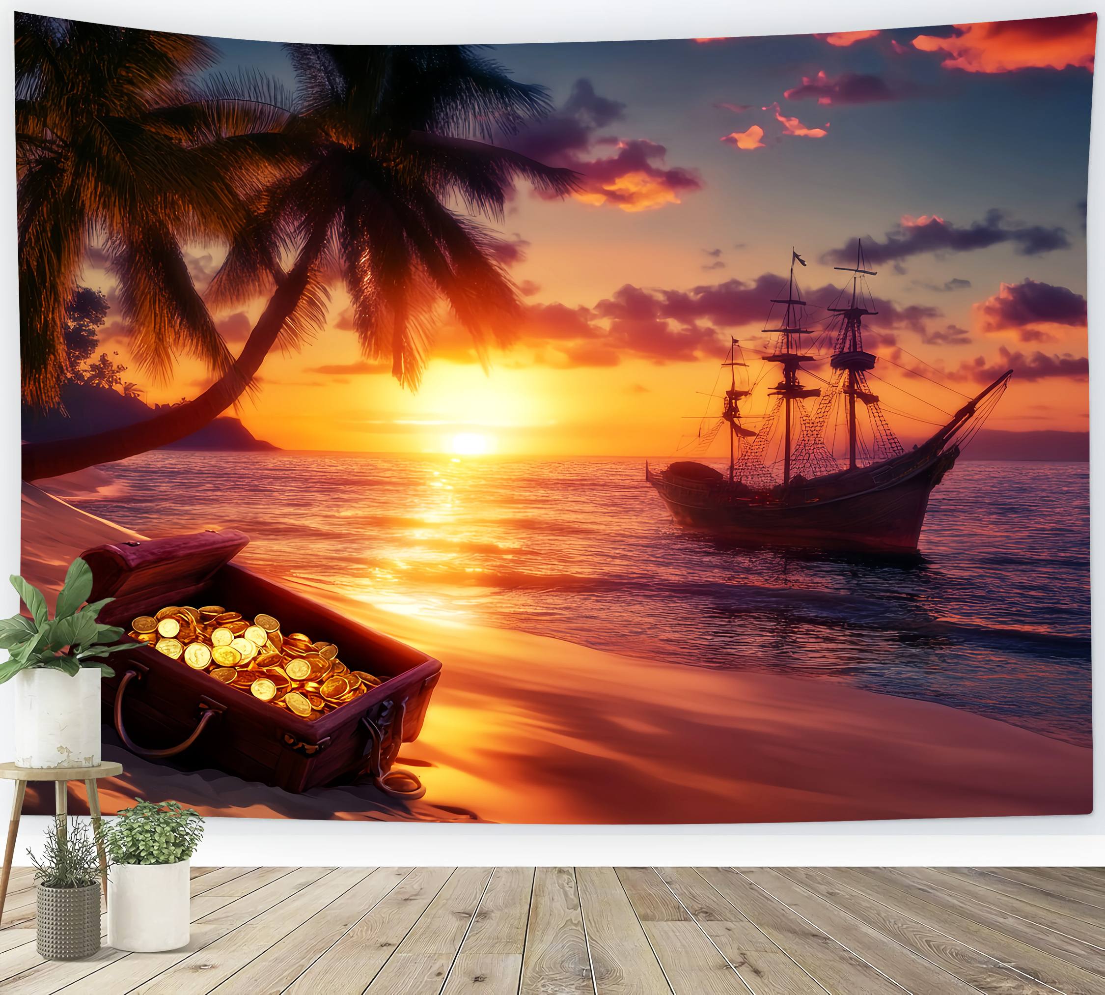 Fall Backdrops for Photography Pirate Ship Treasure Sunset Backdrop LXX58-177