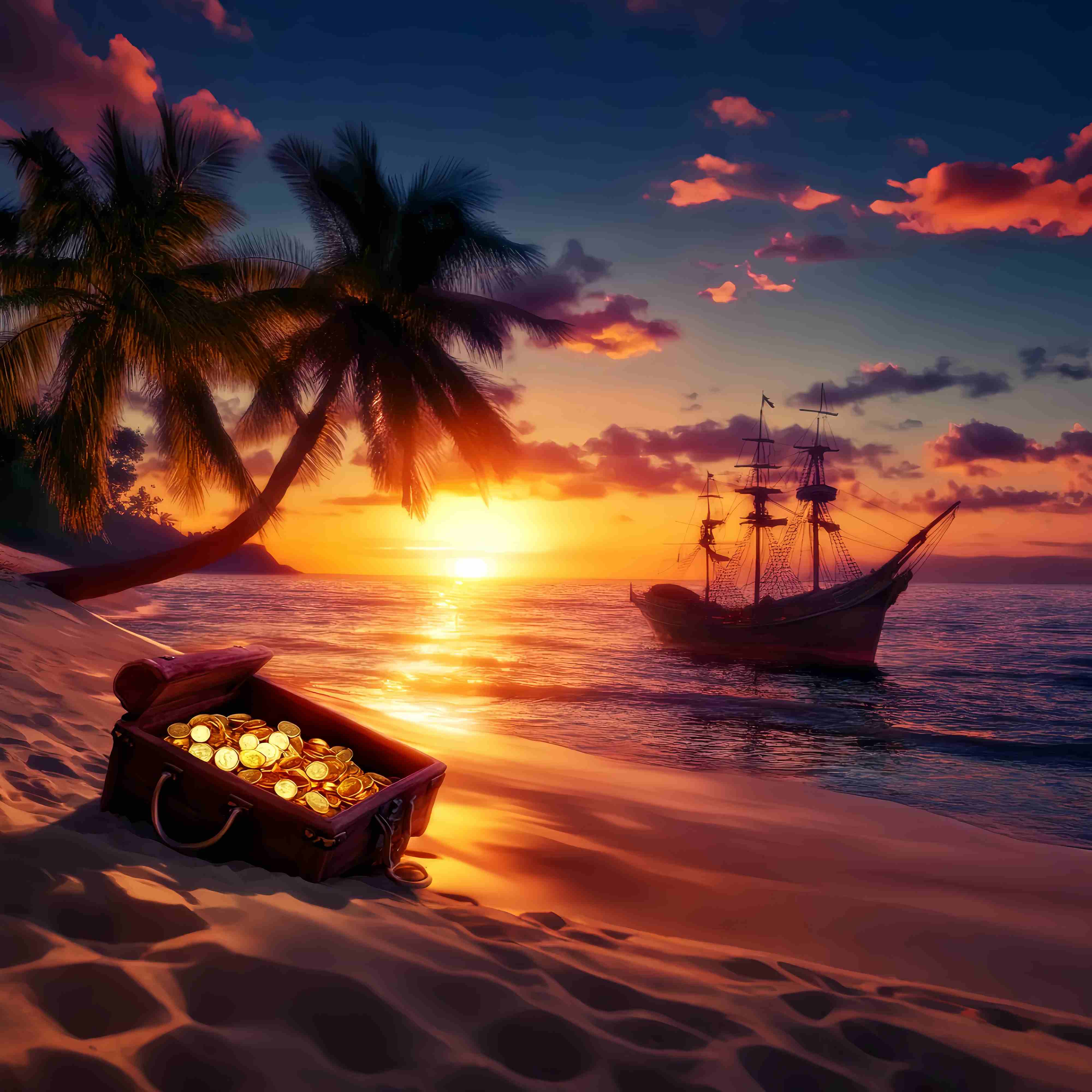 Fall Backdrops for Photography Pirate Ship Treasure Sunset Backdrop LXX58-177