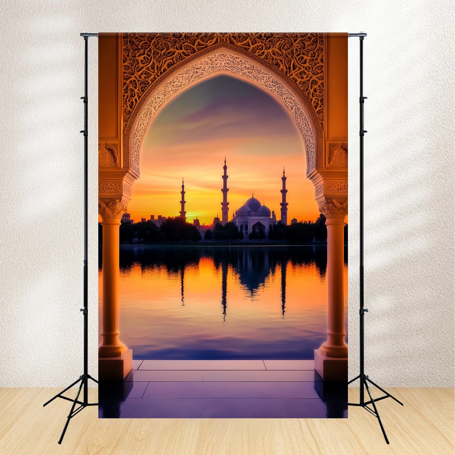 Fall Backdrop for Photos Golden Mosque Sunset Reflection Sunset Backdrop LXX58-178