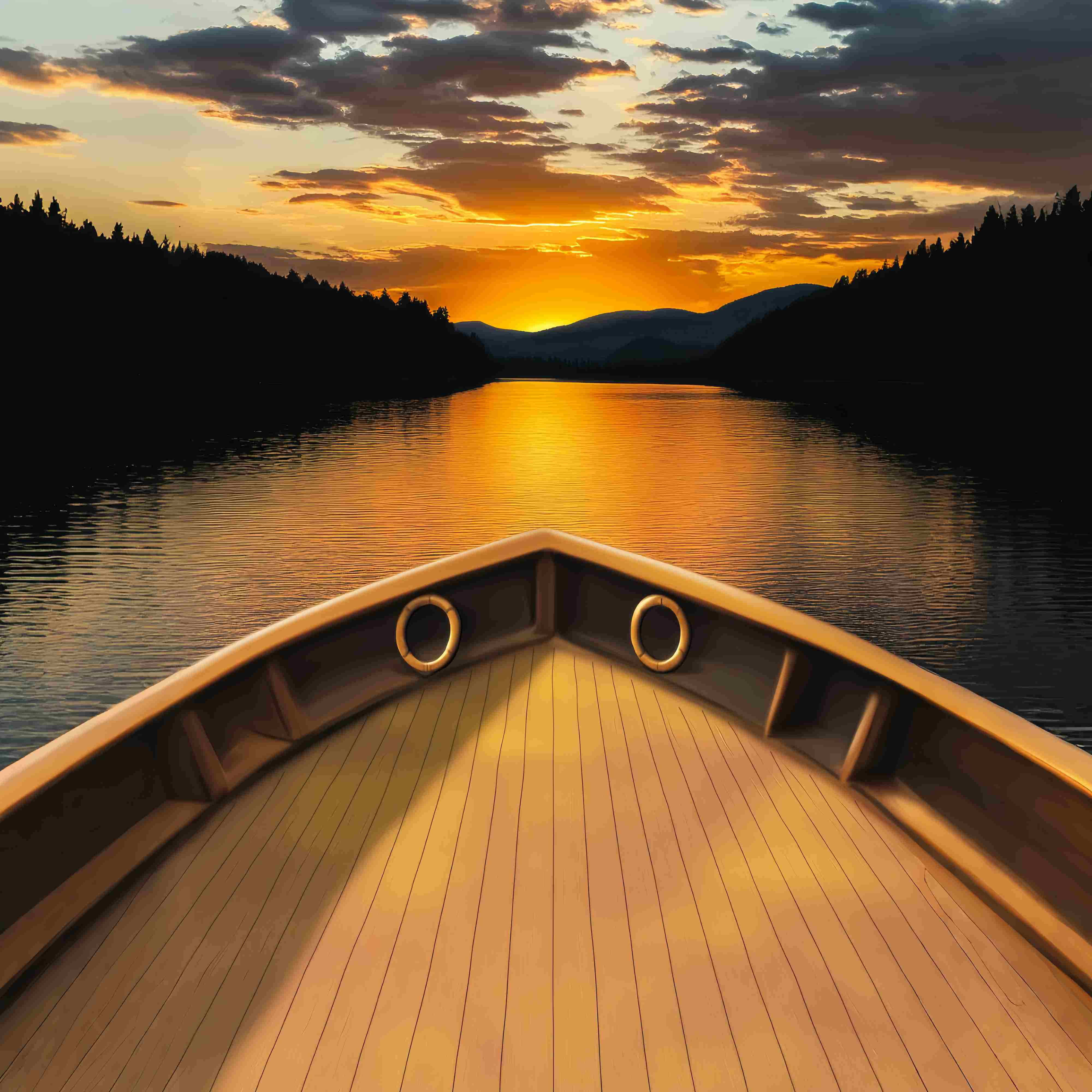 Fall Backdrops Golden Lake Horizon Boat Deck Sunset Backdrop LXX58-182