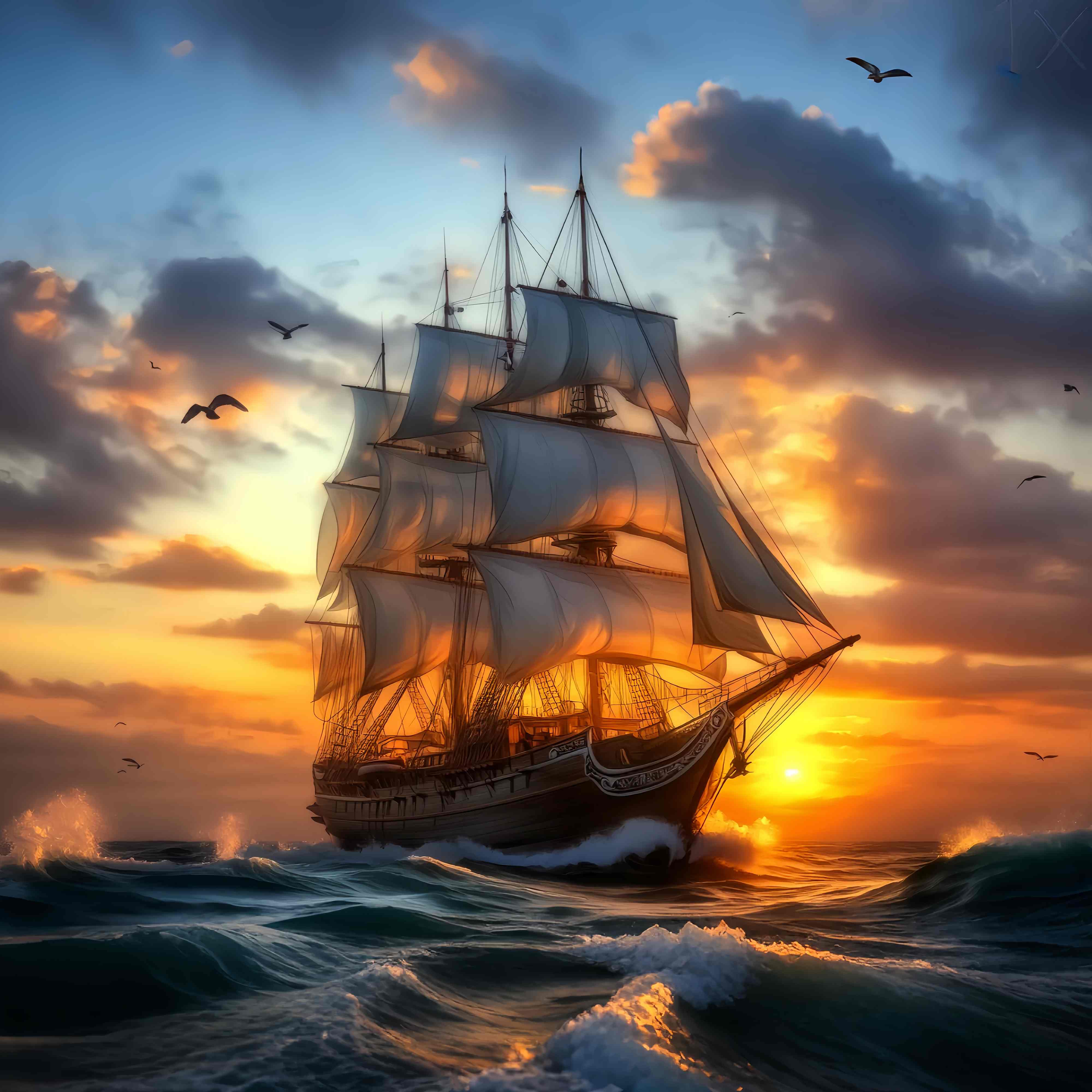 Fall Backdrop for Pictures Majestic Tall Ship Sunset Voyage Sunset Backdrop LXX58-184