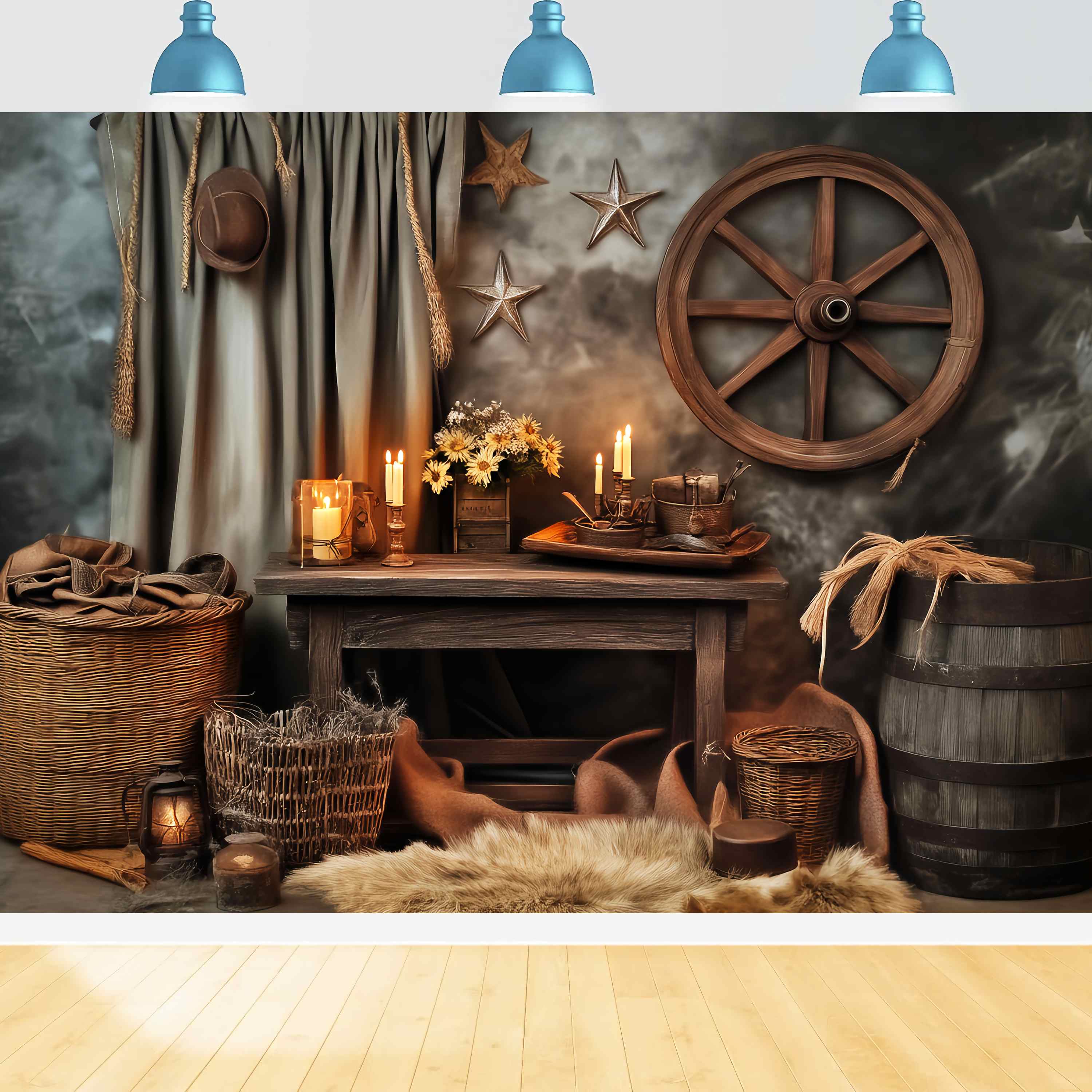 Autumn Backdrop Vintage Western Candlelit Table Western Backdrop LXX58-207