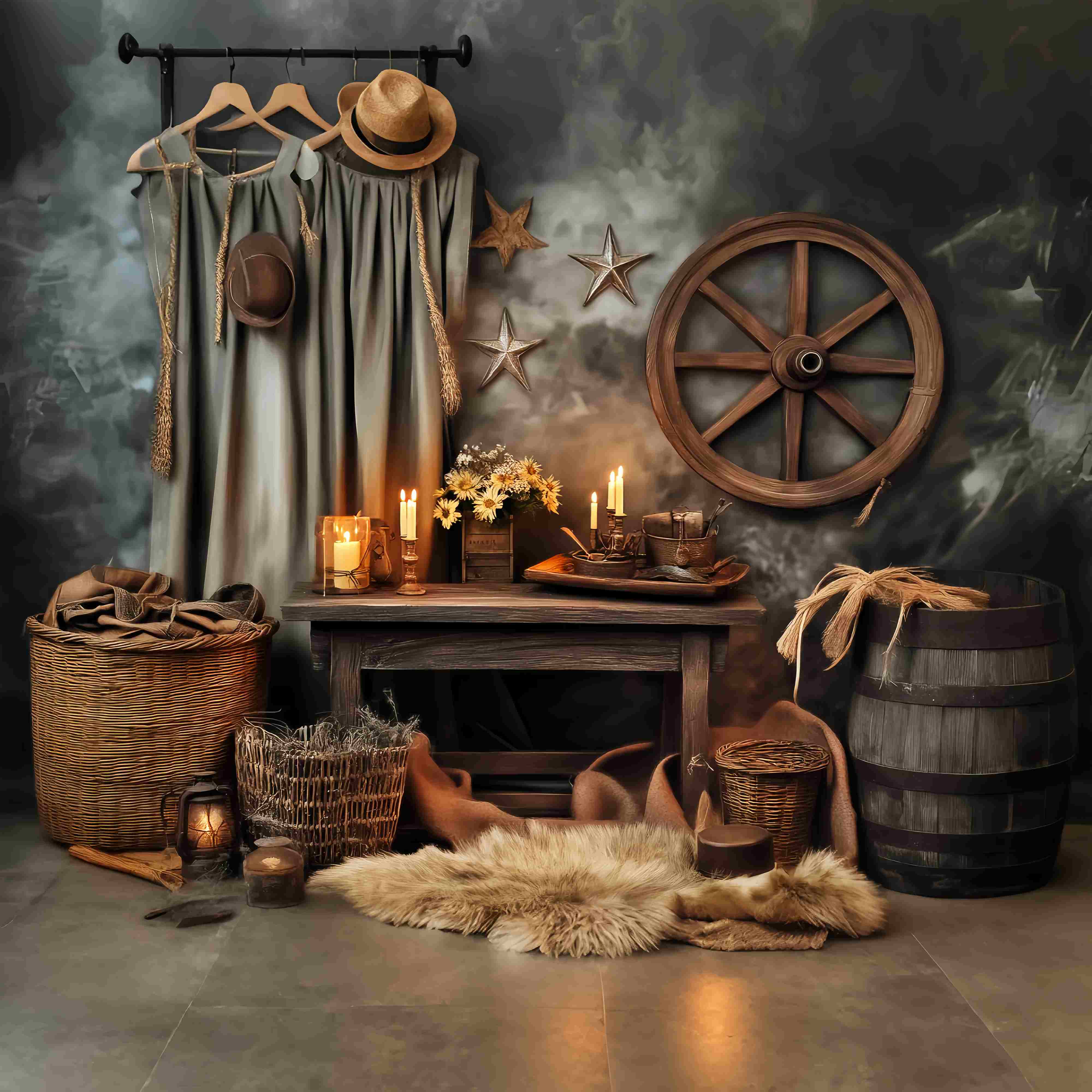 Autumn Backdrop Vintage Western Candlelit Table Western Backdrop LXX58-207