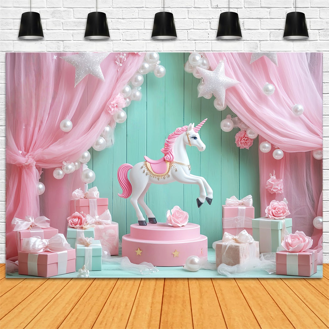 Newborn Backdrop Unicorn Pink Drapes Presents Kids Backdrop LXX58-348