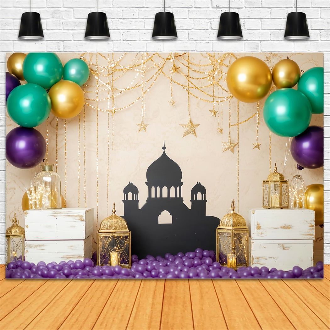 Newborn Backdrop Golden Lanterns Palace Balloons Kids Photo Backdrop LXX58-349
