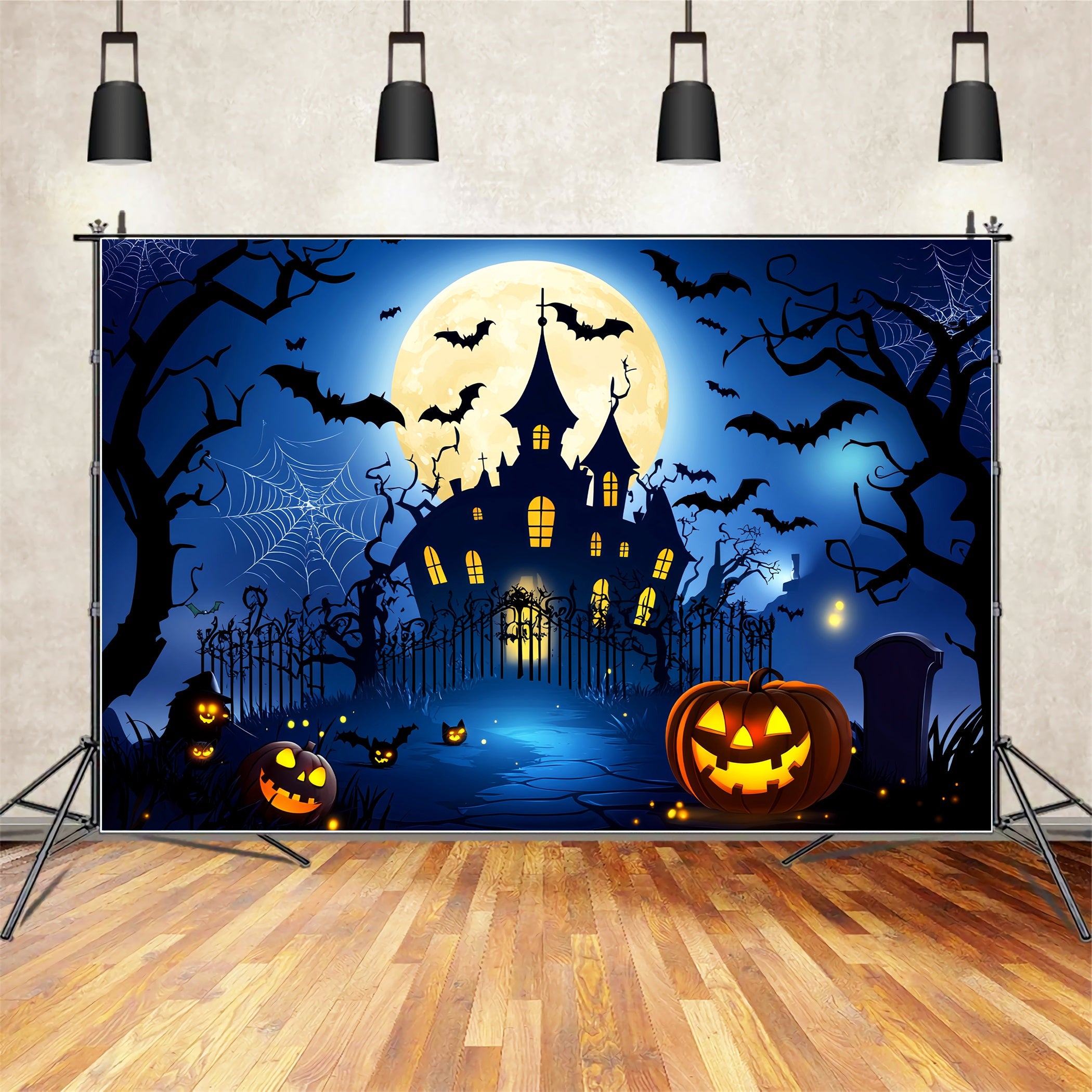 Castle Backdrop Haunted House Pumpkin Bats Newborn Photo Backdrop LXX58-367