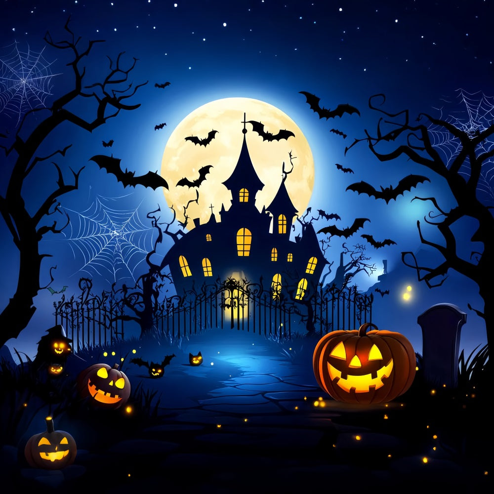 Castle Backdrop Haunted House Pumpkin Bats Newborn Photo Backdrop LXX58-367