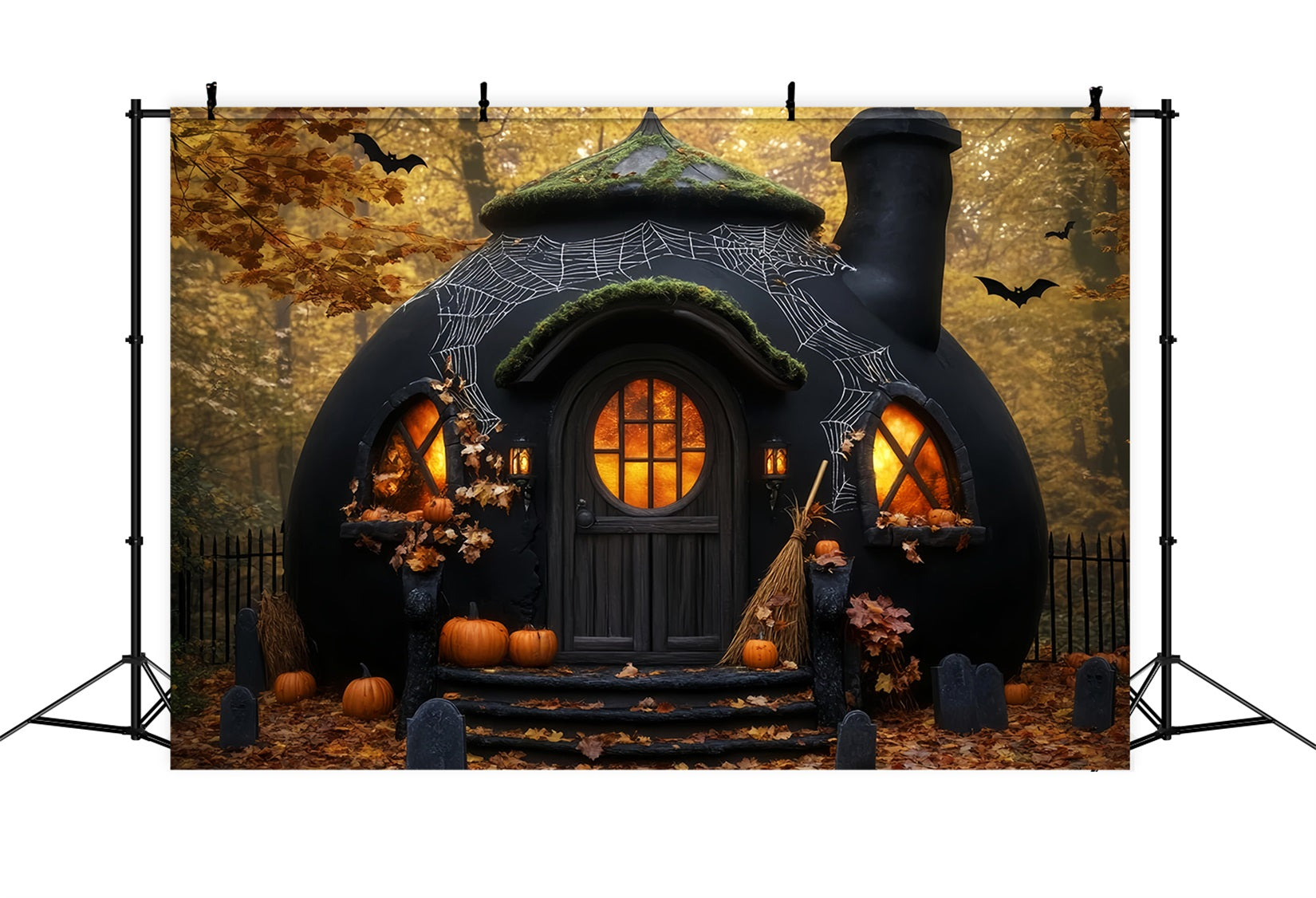 Horror Backdrop Spooky Pumpkin Witch Hut Halloween Photo Booth Backdrop LXX59-100
