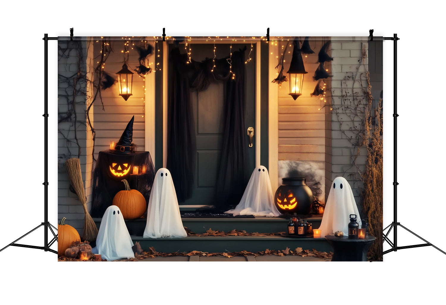 Ghost Backdrop Ghost Lantern Porch Gathering Halloween Photography Backdrops LXX59-104
