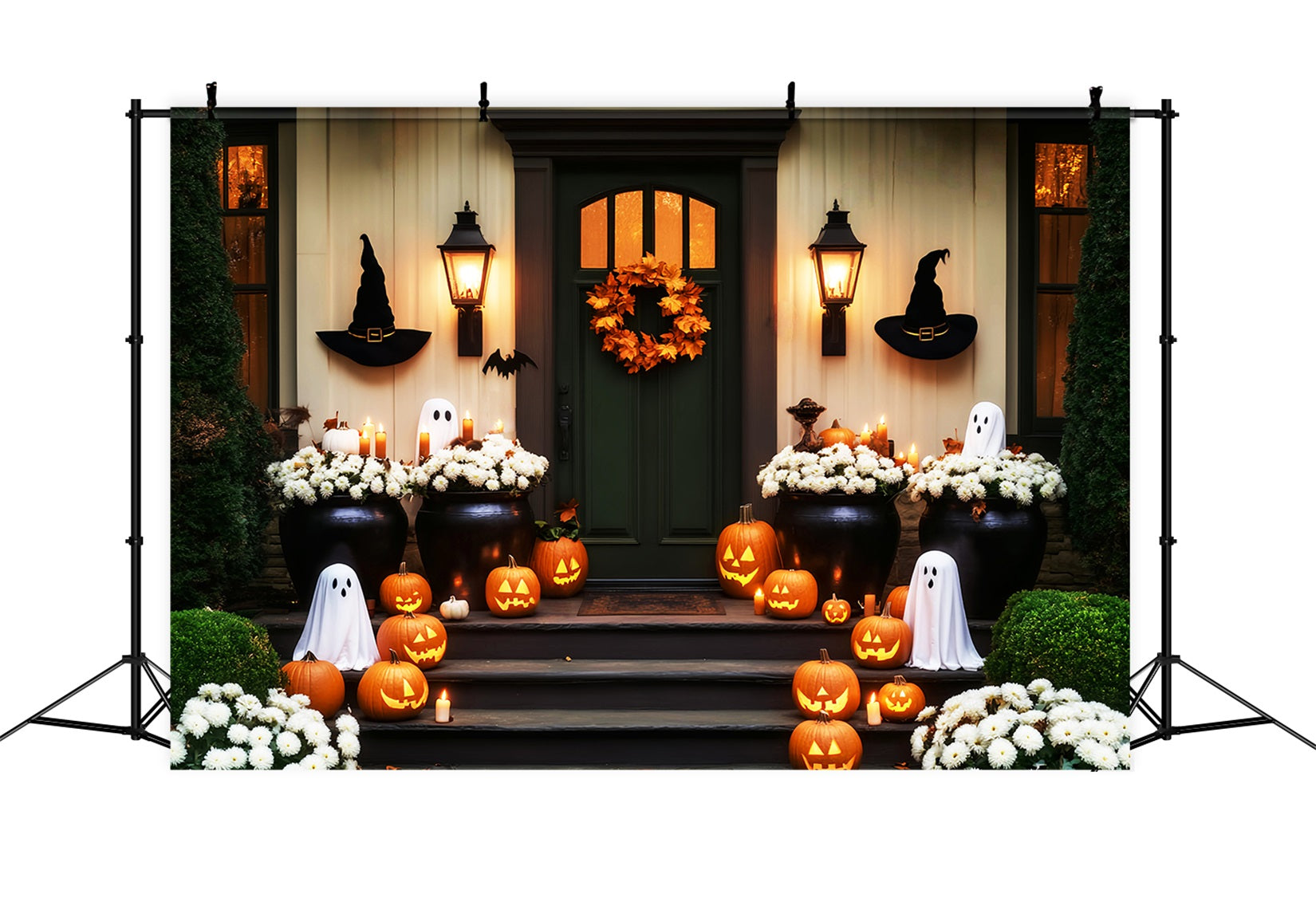 Halloween Ghost Backdrop Pumpkin Ghost Flower Entrance Halloween Backdrop LXX59-105