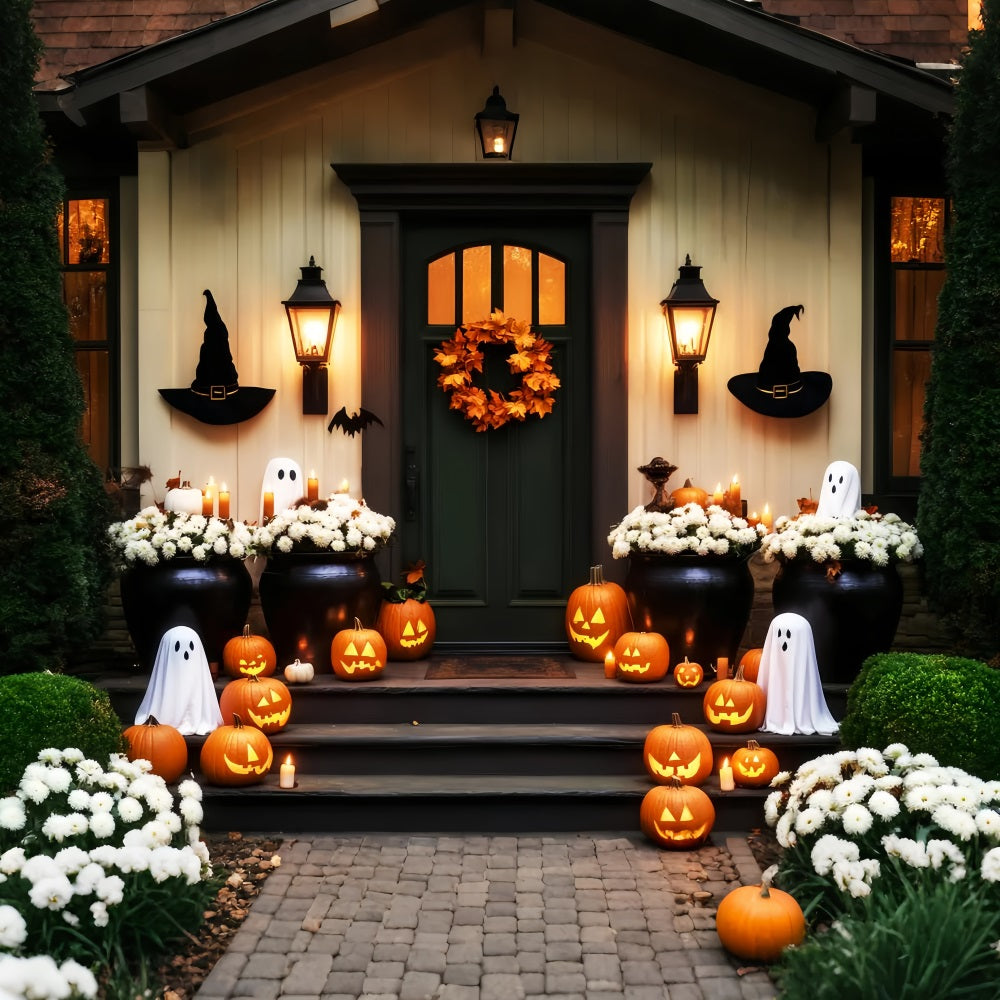 Halloween Ghost Backdrop Pumpkin Ghost Flower Entrance Halloween Backdrop LXX59-105
