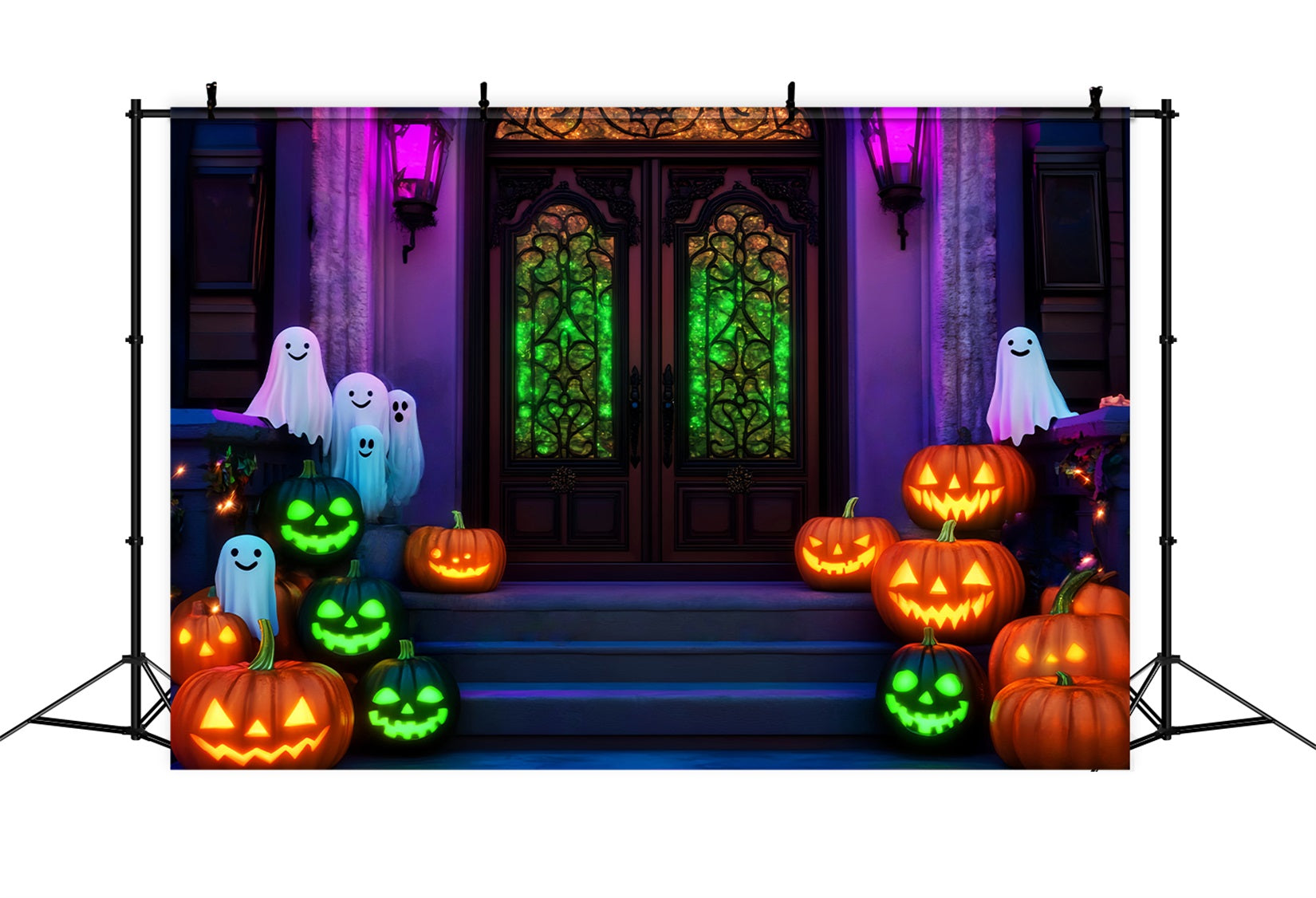 Halloween Ghost Backdrop Neon Ghost Pumpkin Stairway Halloween Backdrops LXX59-106
