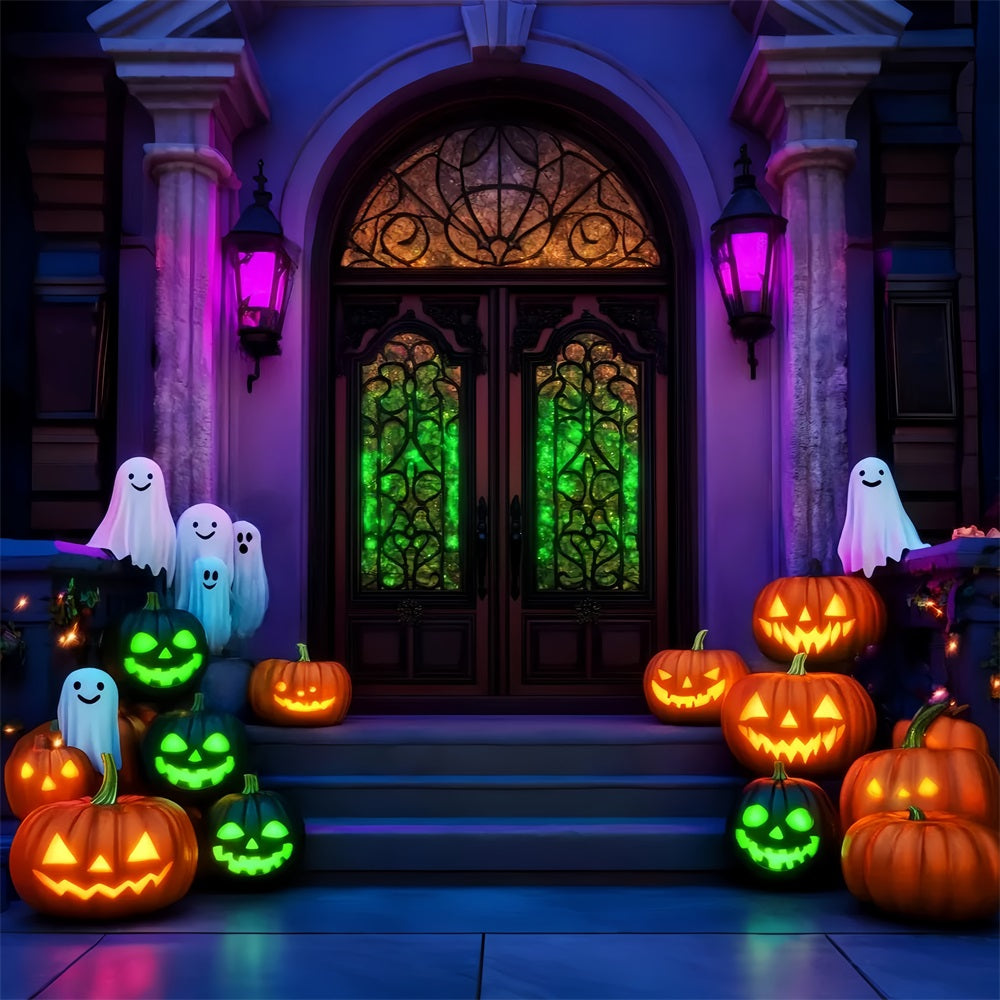 Halloween Ghost Backdrop Neon Ghost Pumpkin Stairway Halloween Backdrops LXX59-106