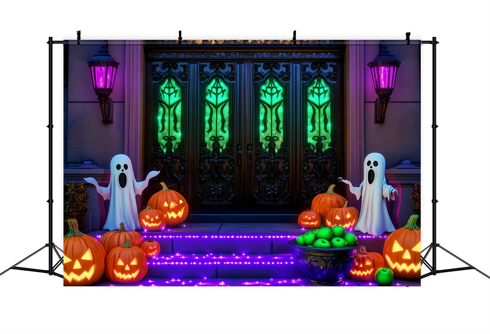Ghost Backdrop Glowing Ghost Pumpkin Pathway Halloween Photo Backdrop LXX59-107