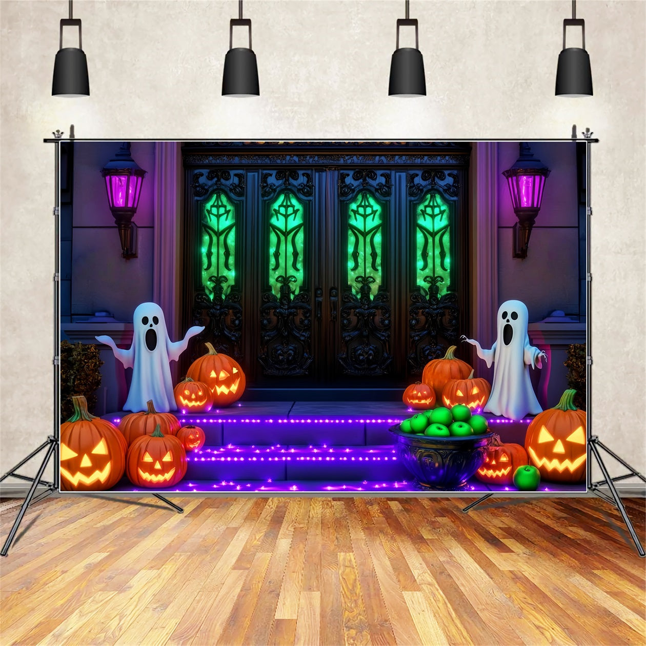 Ghost Backdrop Glowing Ghost Pumpkin Pathway Halloween Photo Backdrop LXX59-107