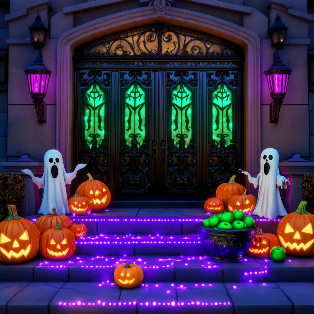 Ghost Backdrop Glowing Ghost Pumpkin Pathway Halloween Photo Backdrop LXX59-107
