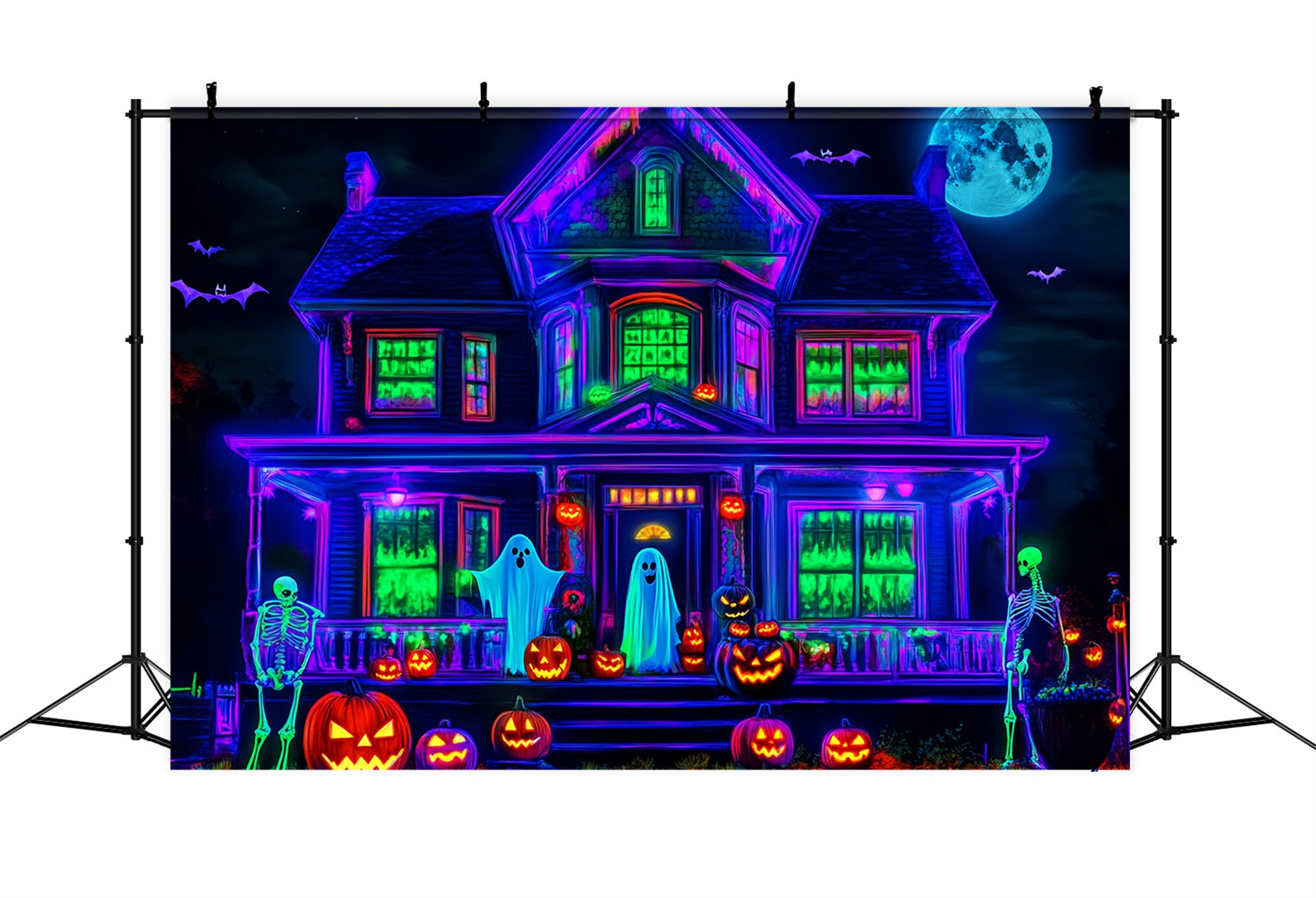 Halloween Ghost Backdrop Neon Haunted House Glow Scary Halloween Backdrop LXX59-108