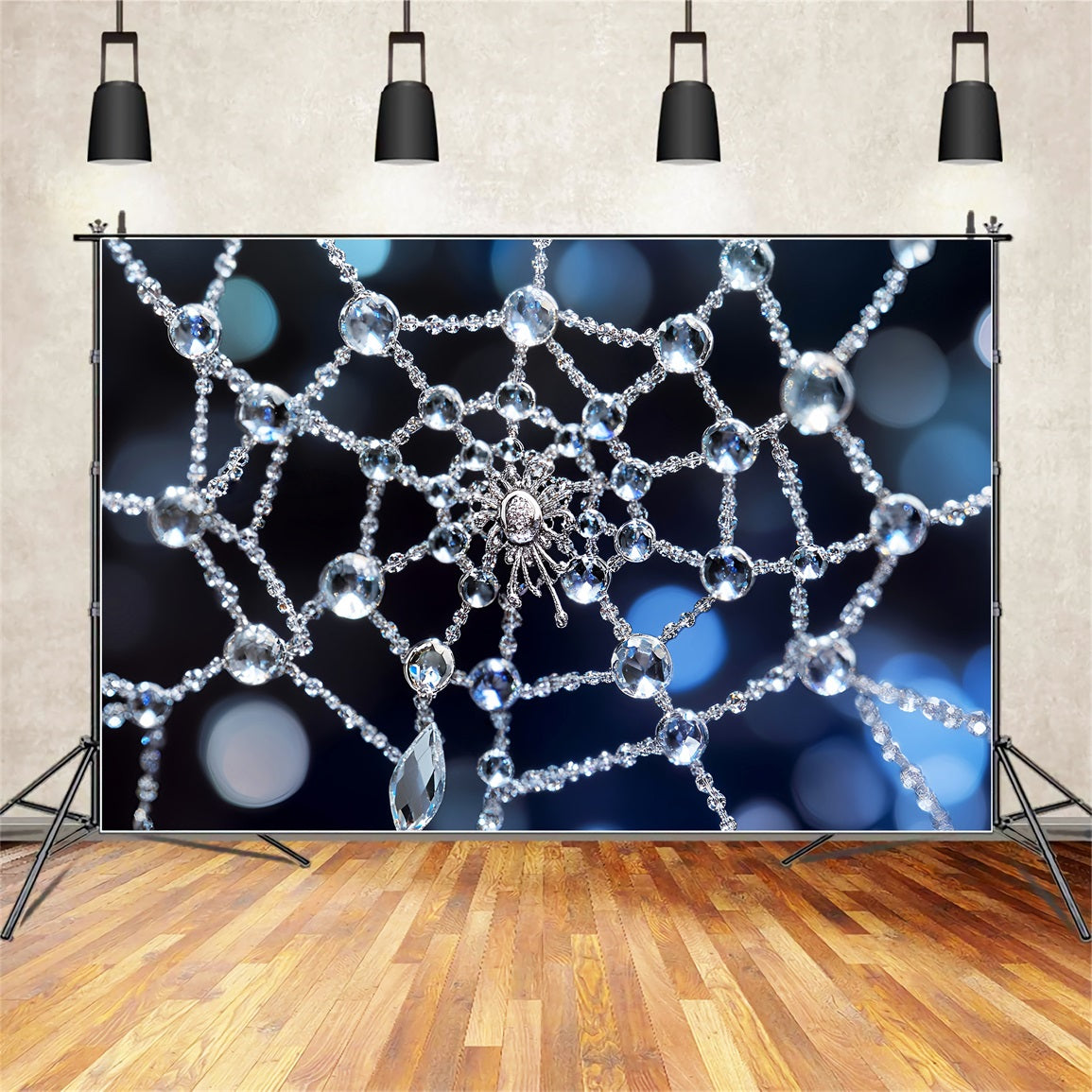 Halloween Spider Backdrop Crystal Spiderweb Sparkle Halloween Backdrop Ideas LXX59-109