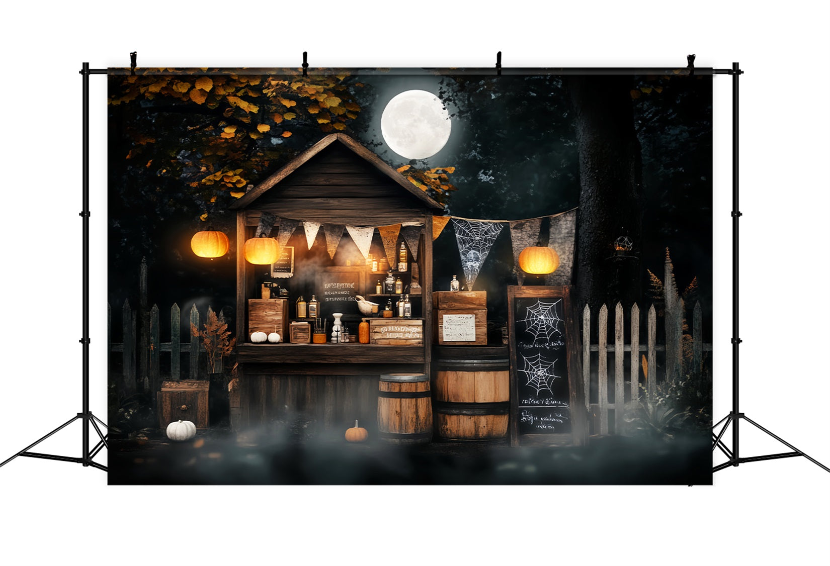 Haunted Forest Backdrop Moonlit Potion Stand Pumpkins Halloween Backdrop LXX59-111