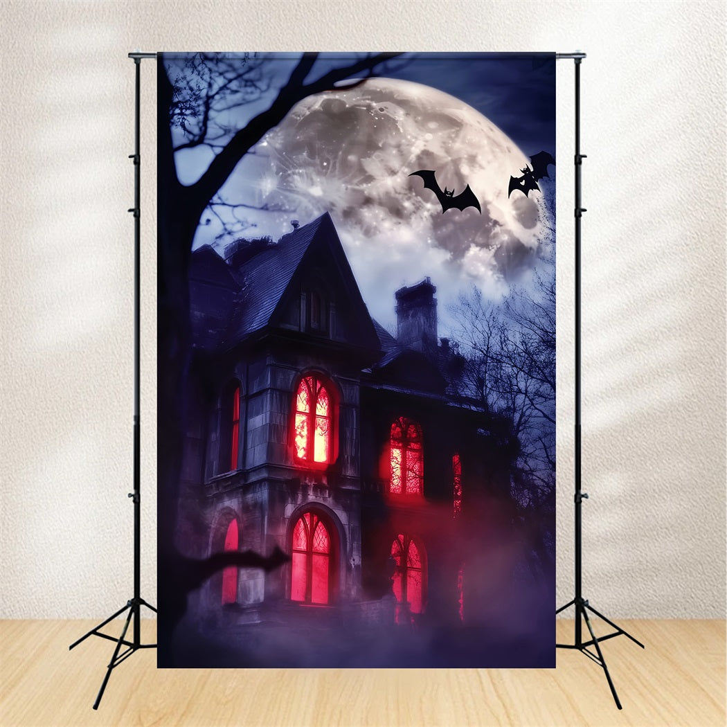 Haunted Forest Backdrop Haunted Mansion Red Windows Halloween Backdrop LXX59-115