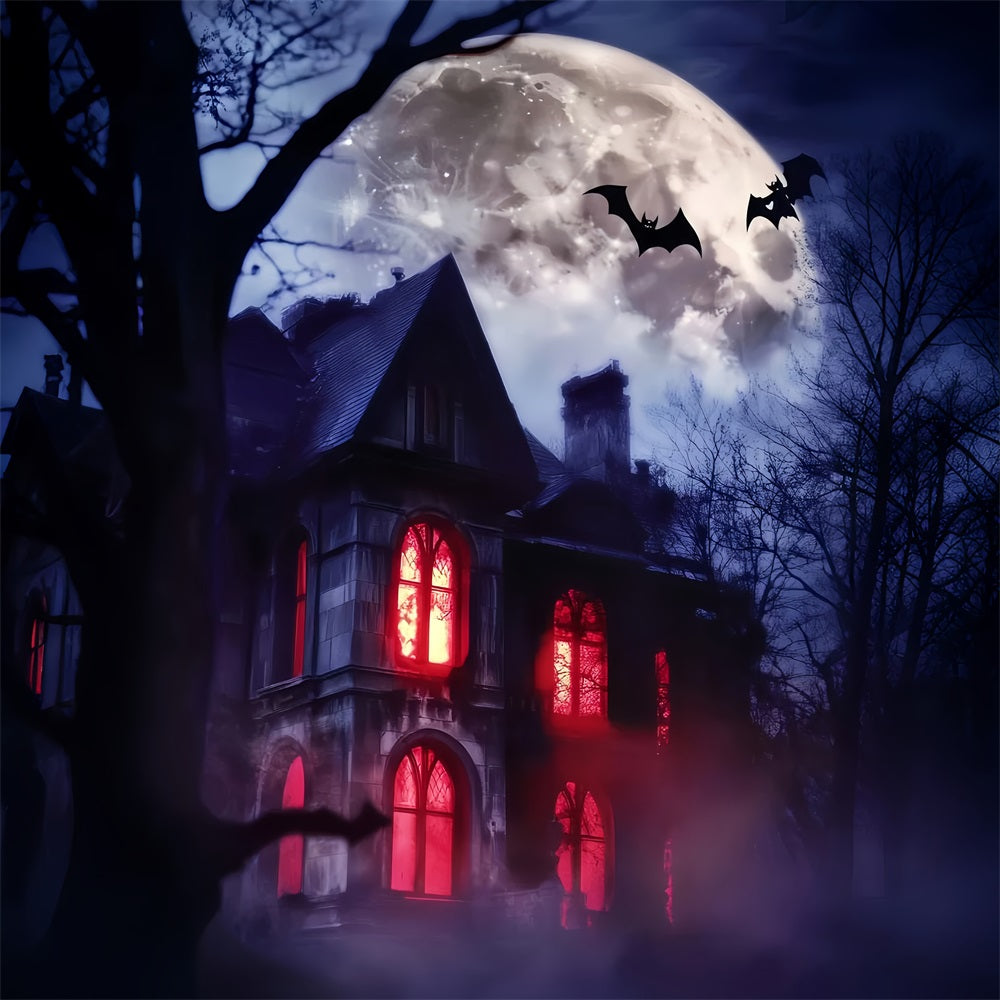 Haunted Forest Backdrop Haunted Mansion Red Windows Halloween Backdrop LXX59-115
