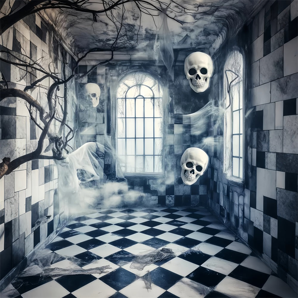 Haunted Forest Backdrop Floating Skulls Corridor Spooky Halloween Backdrop LXX59-116