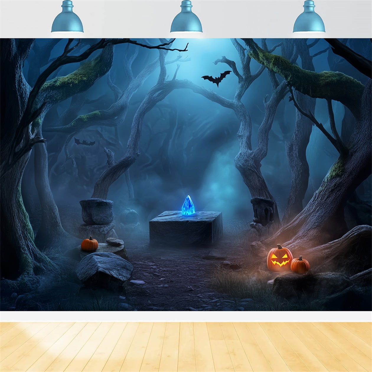 Haunted Forest Backdrop Crystal Altar Haunted Woods Scary Halloween Backdrop LXX59-119