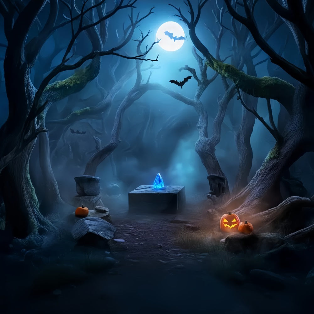 Haunted Forest Backdrop Crystal Altar Haunted Woods Scary Halloween Backdrop LXX59-119