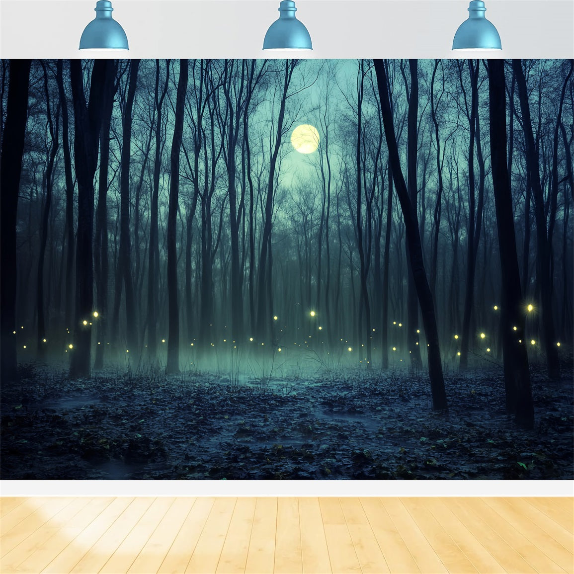 Haunted Forest Backdrop Moonlit Forest Firefly Glow Halloween Photo Backdrops LXX59-121