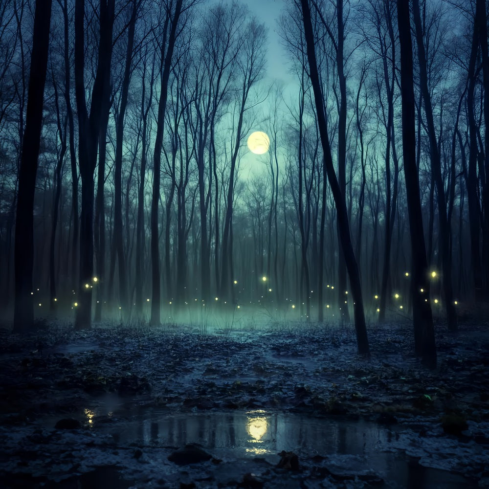 Haunted Forest Backdrop Moonlit Forest Firefly Glow Halloween Photo Backdrops LXX59-121