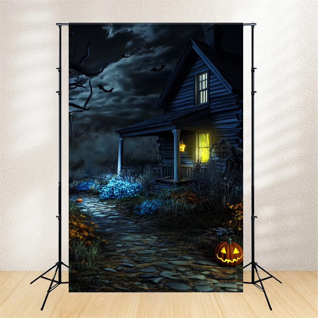 Haunted Forest Backdrop Creepy Cabin Pumpkin Path Halloween Photo Booth Backdrop LXX59-122